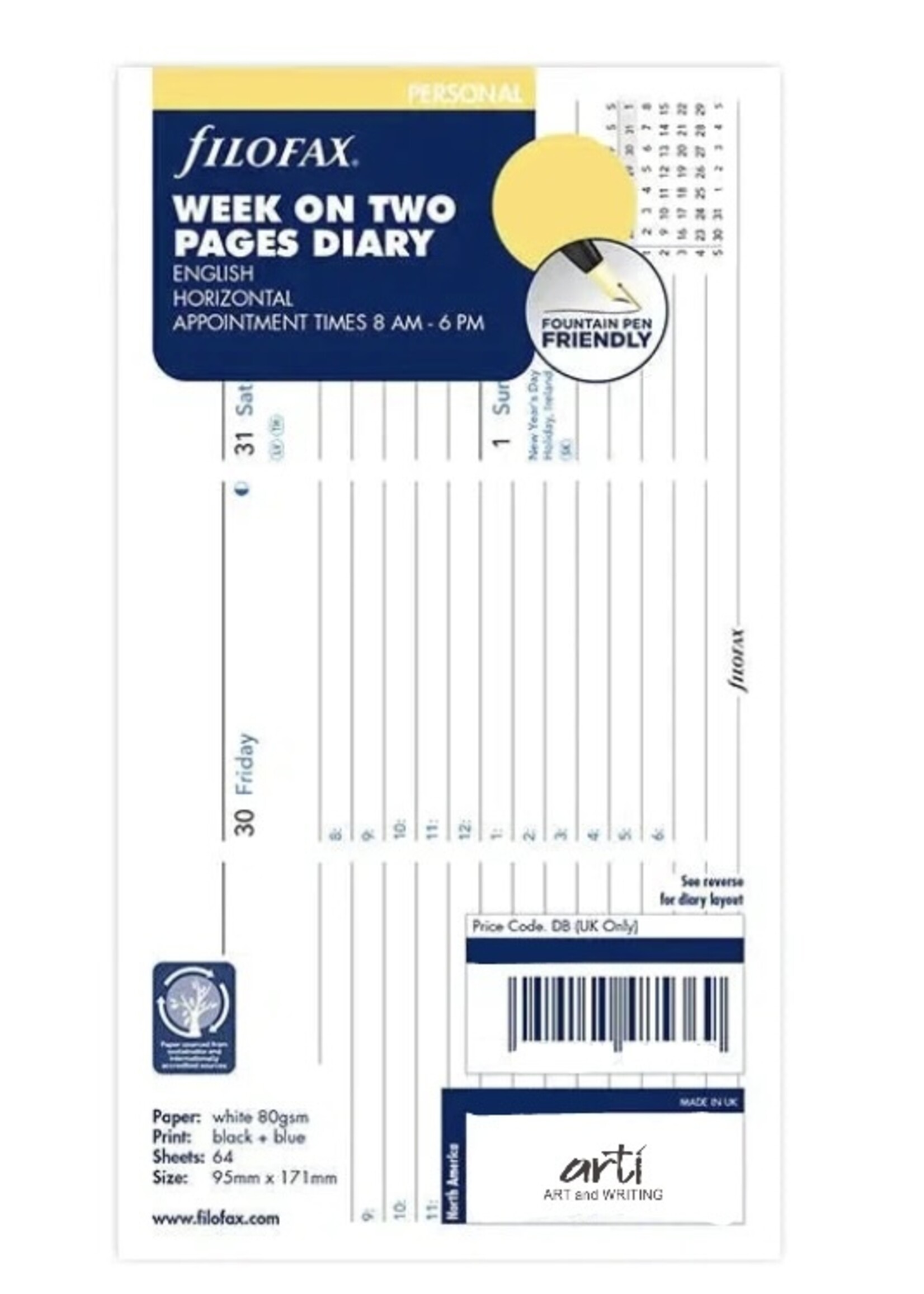 Filofax Agenda Vulling 2026 Personal Wit week/2pag. Hor.