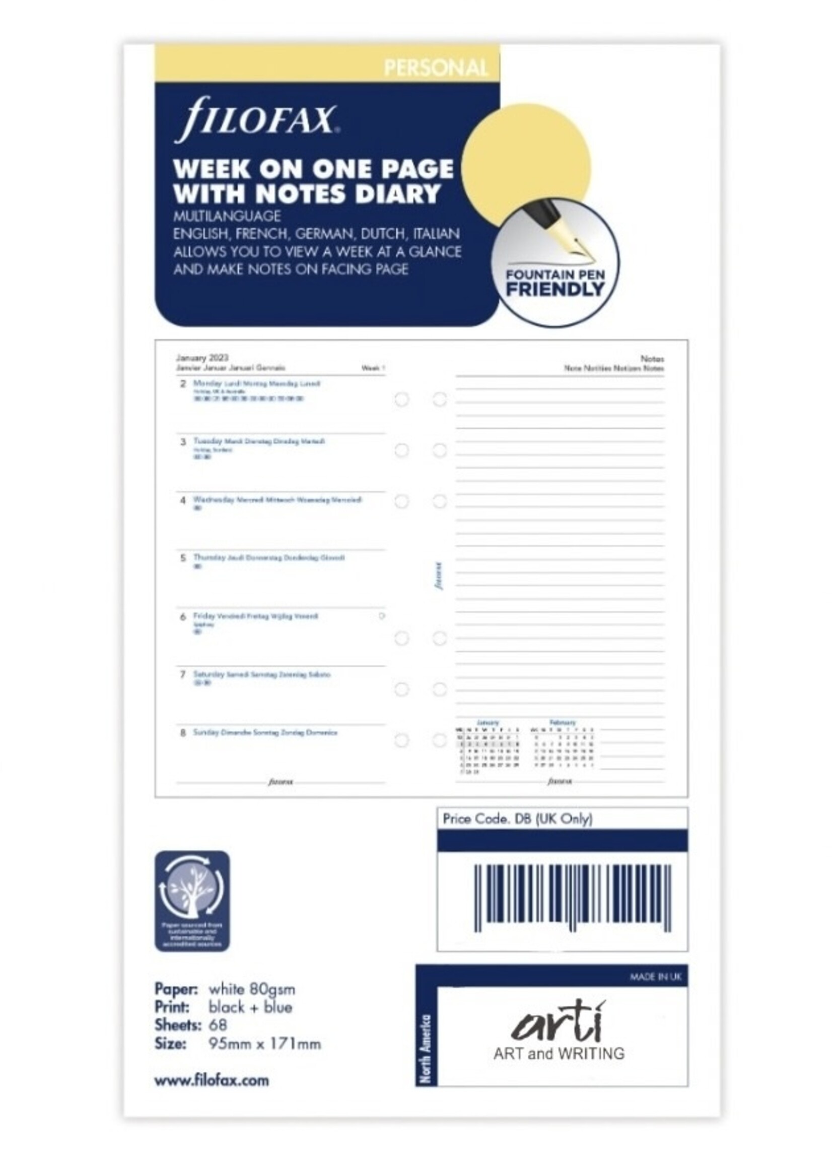 Filofax Agenda Vulling 2026 Personal Wit Weekly/Note