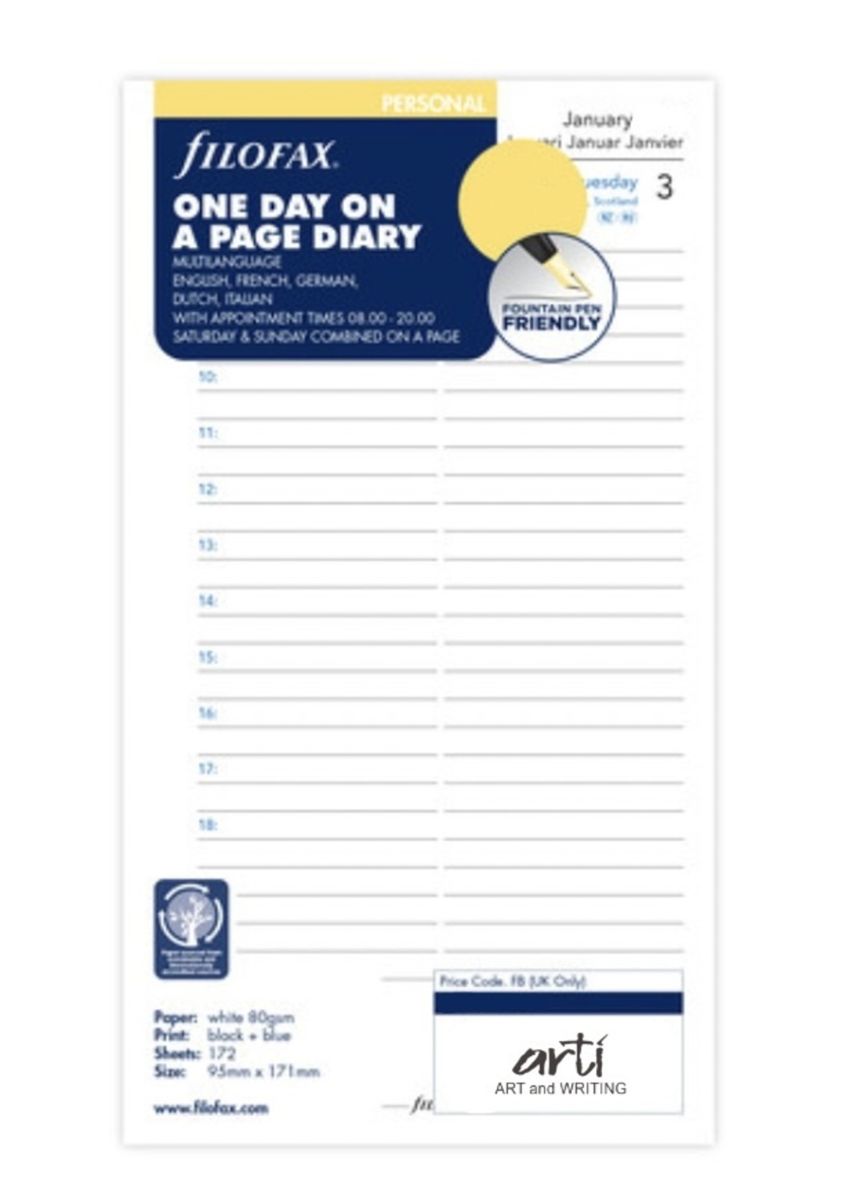 Filofax Agenda Vulling Personal 2026 Wit dag/pag.