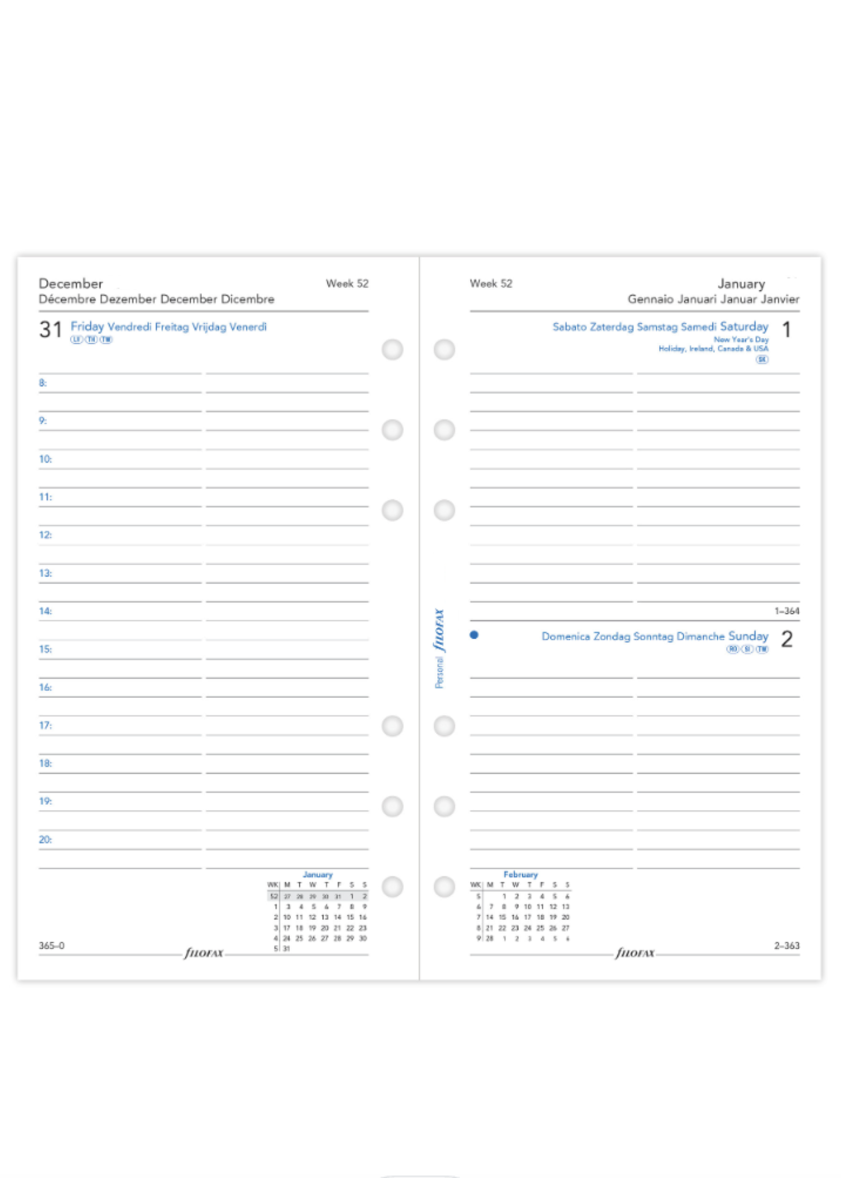 Filofax Agenda Vulling Personal 2027 Wit dag/pag.