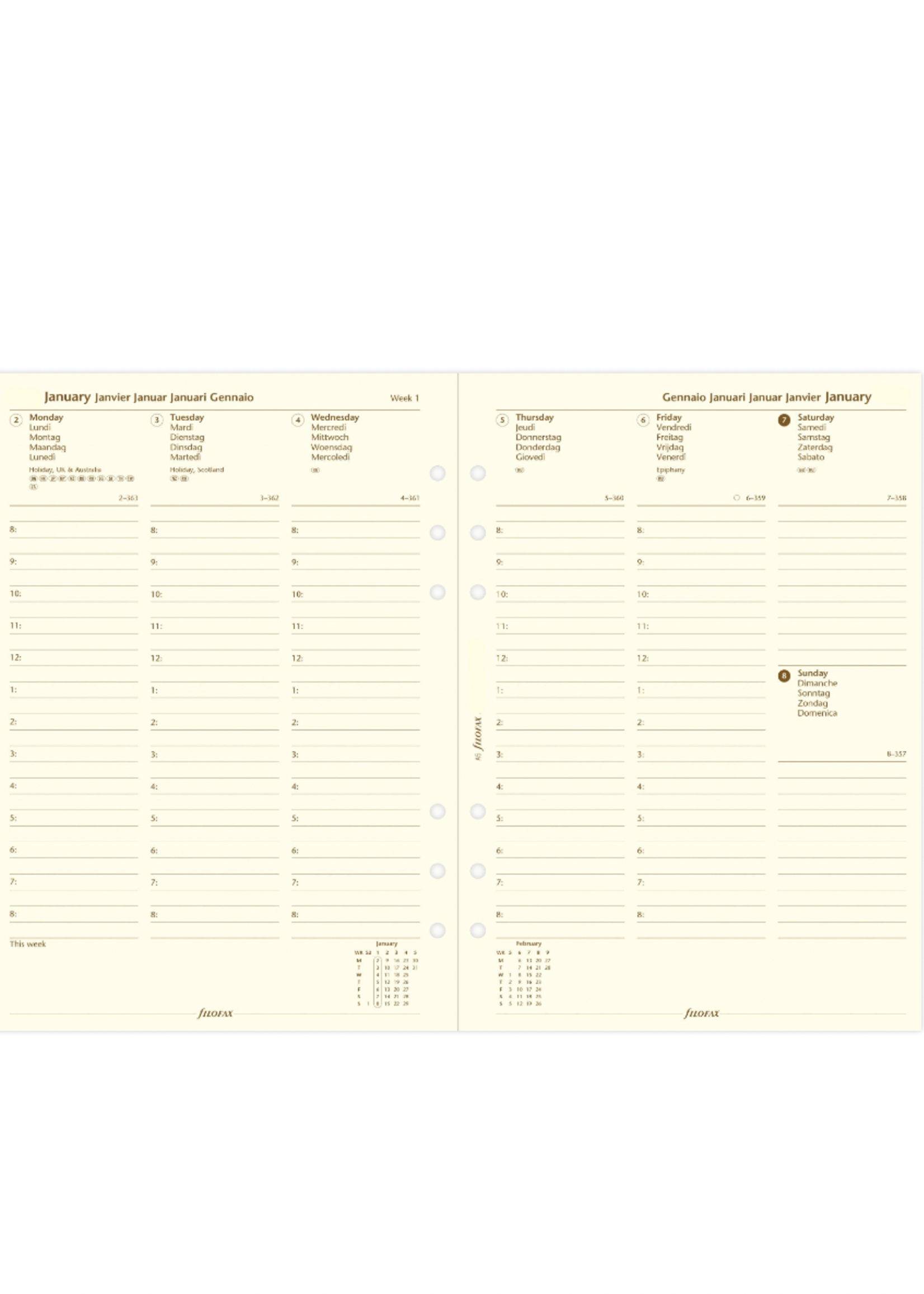 Filofax Agenda Vulling 2026 A5 Crème week/2pag. Vert.