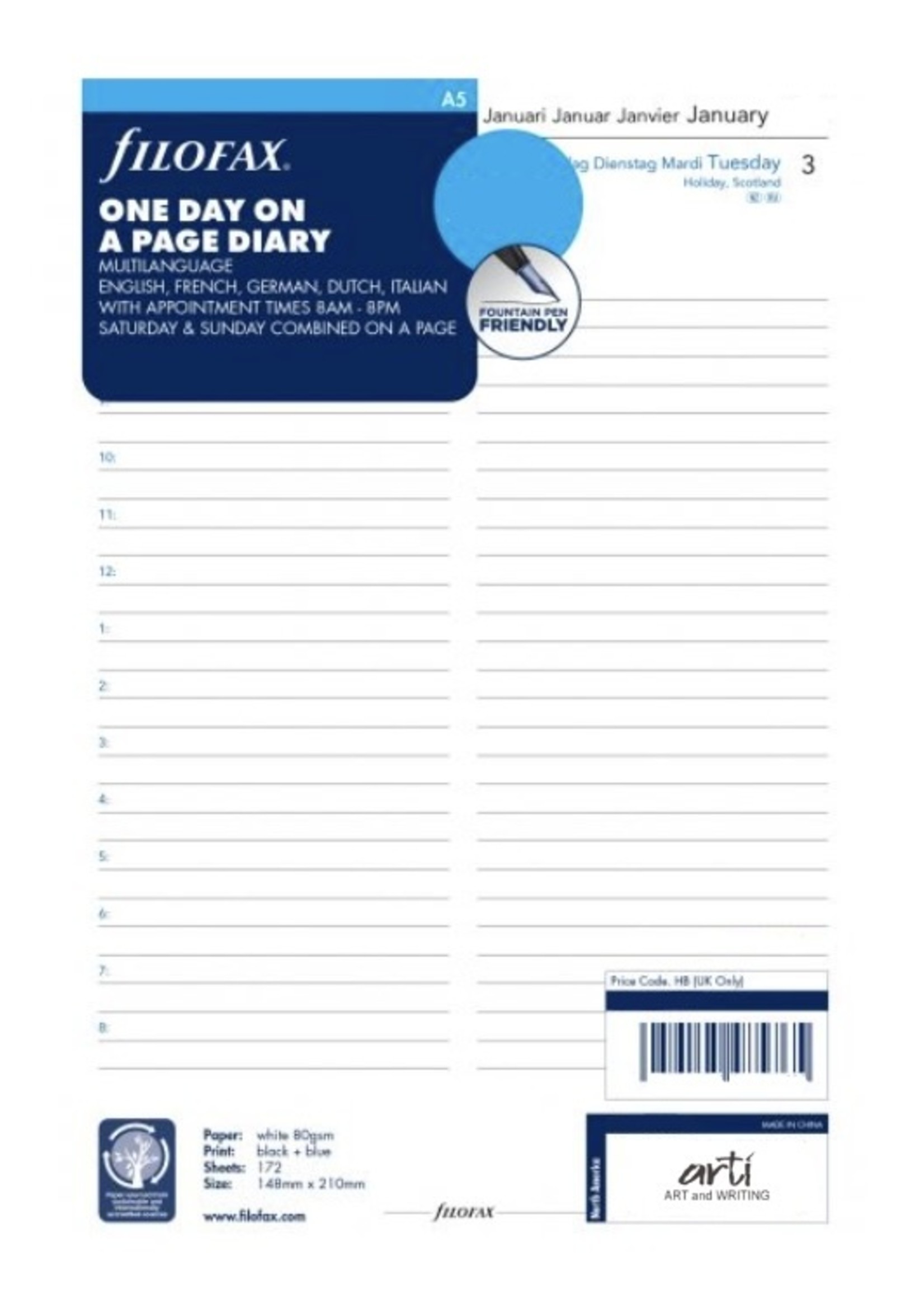 Filofax Agenda Vulling 2026 A5 Wit  dag/pag.