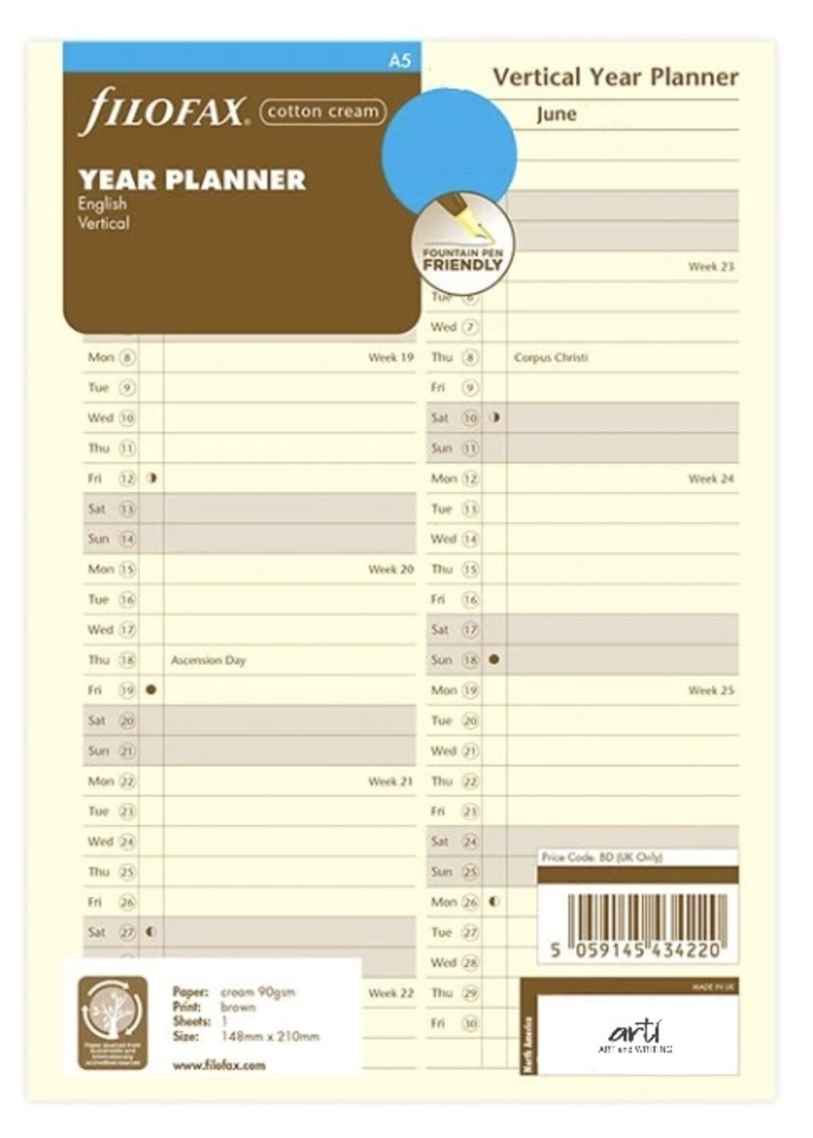 Filofax Agenda Vulling 2024 A5 Crème Jaarplanner