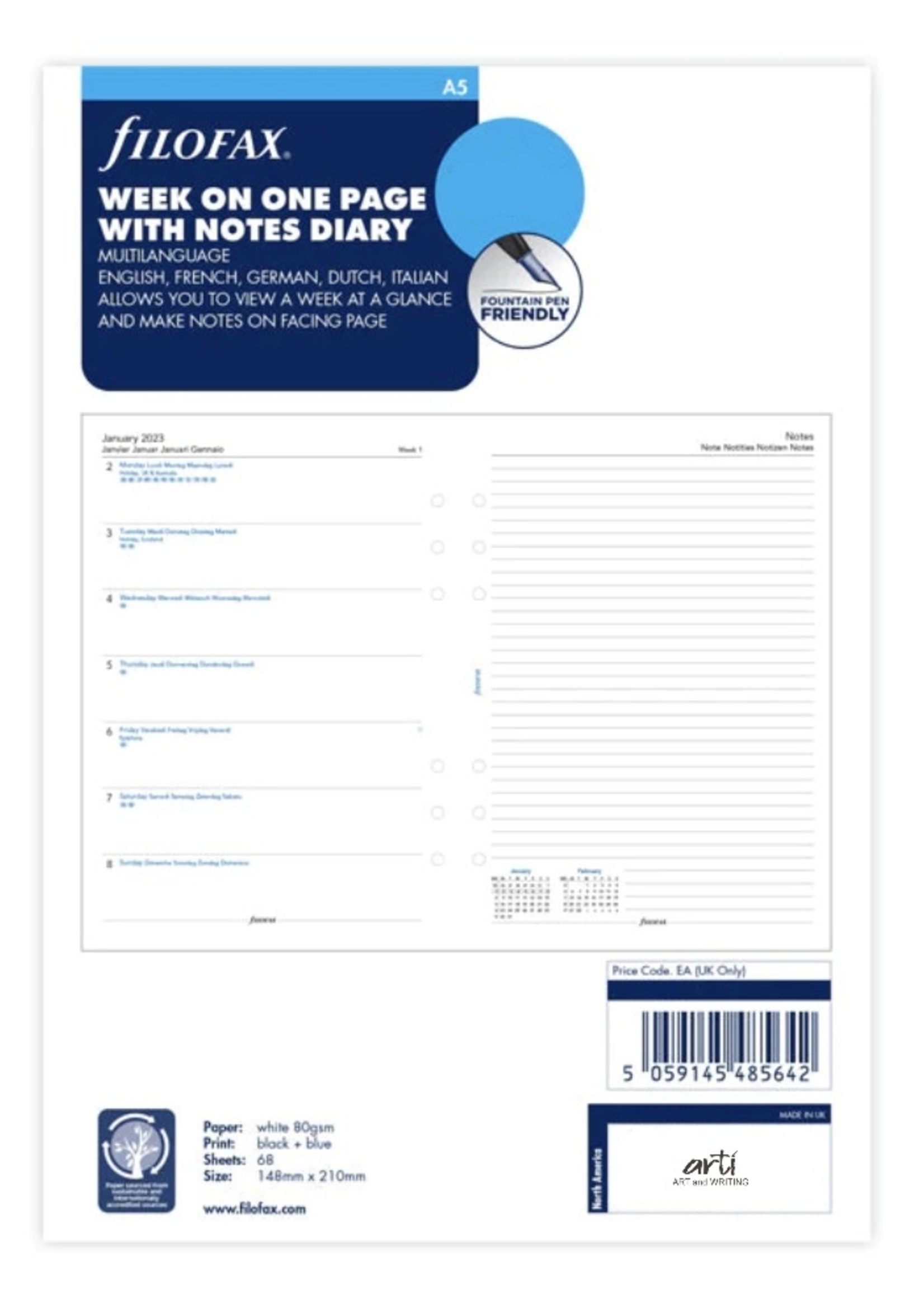 Filofax Agenda Vulling 2027 A5 Wit week/2pag. weekly/note