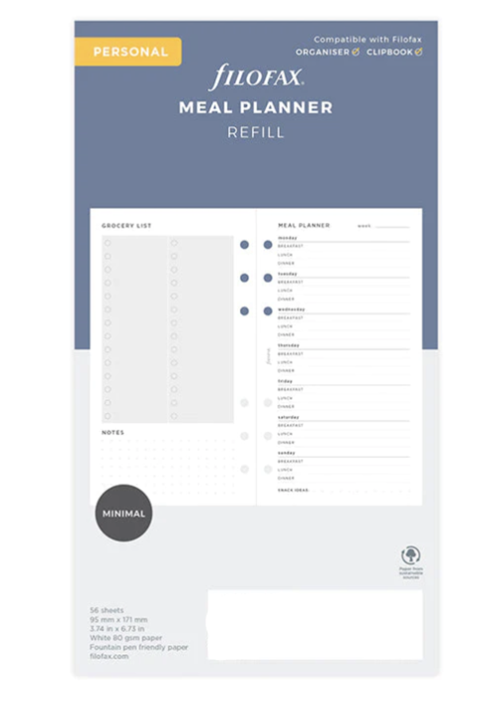 Filofax Organiser Vulling Personal Wit  Meal Planner