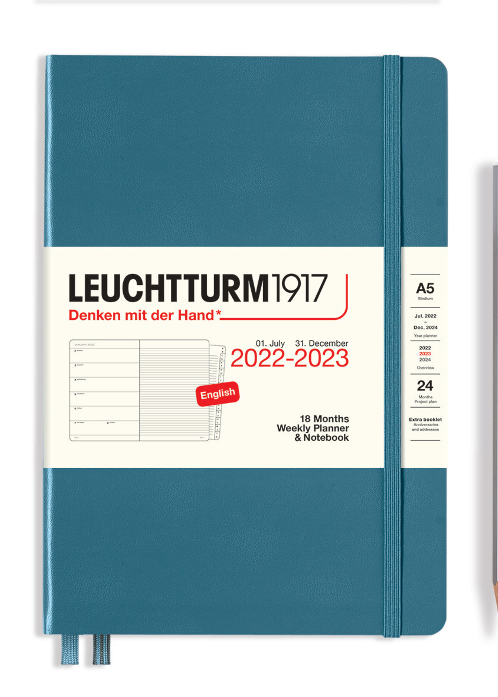 Leuchtturm1917 Agenda 2023-2024 Medium A5 Hard Cover Weekly/Note Stone Blue