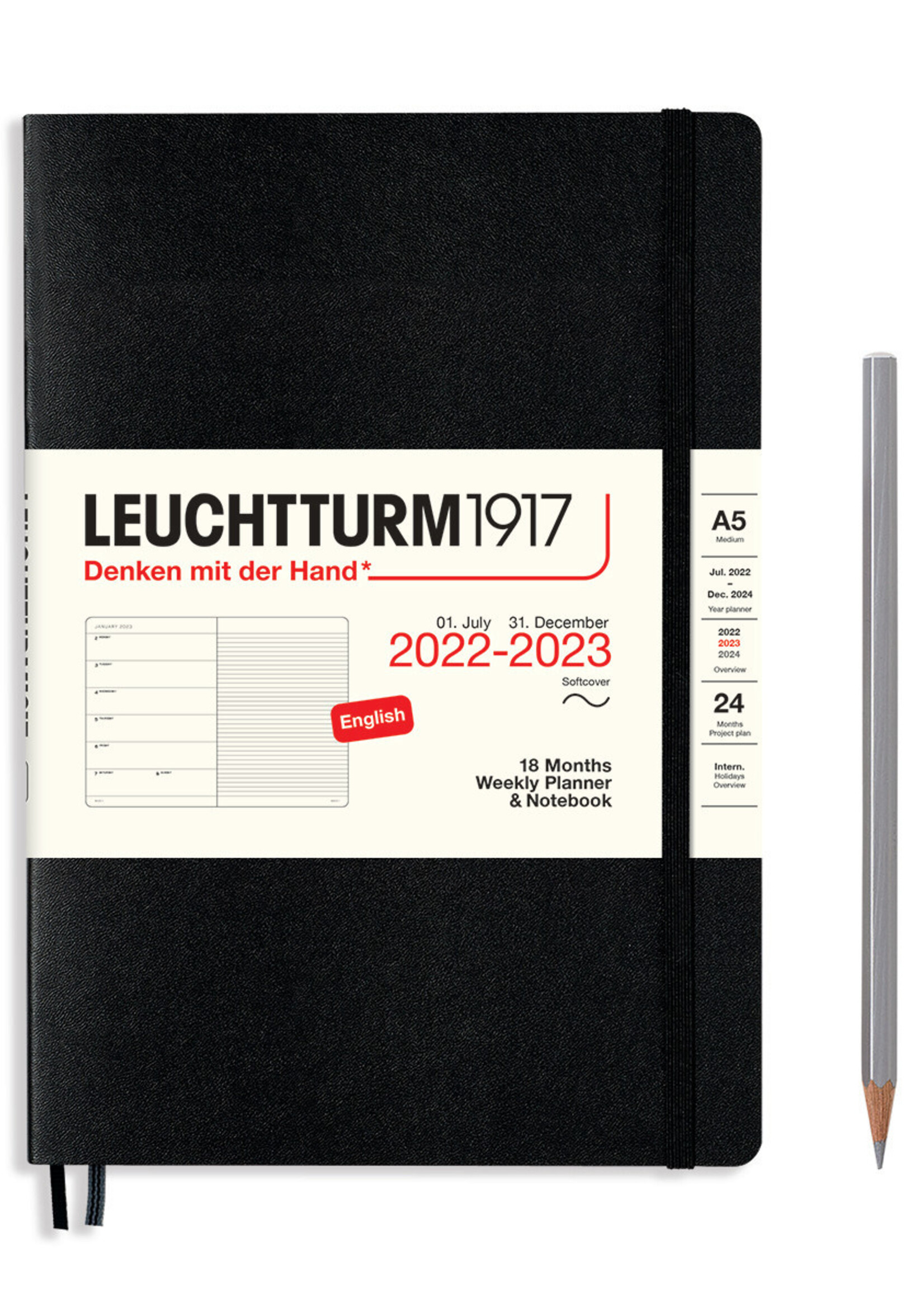 Leuchtturm1917 Agenda 2023-2024 Medium A5 Soft Cover Weekly/Note Black