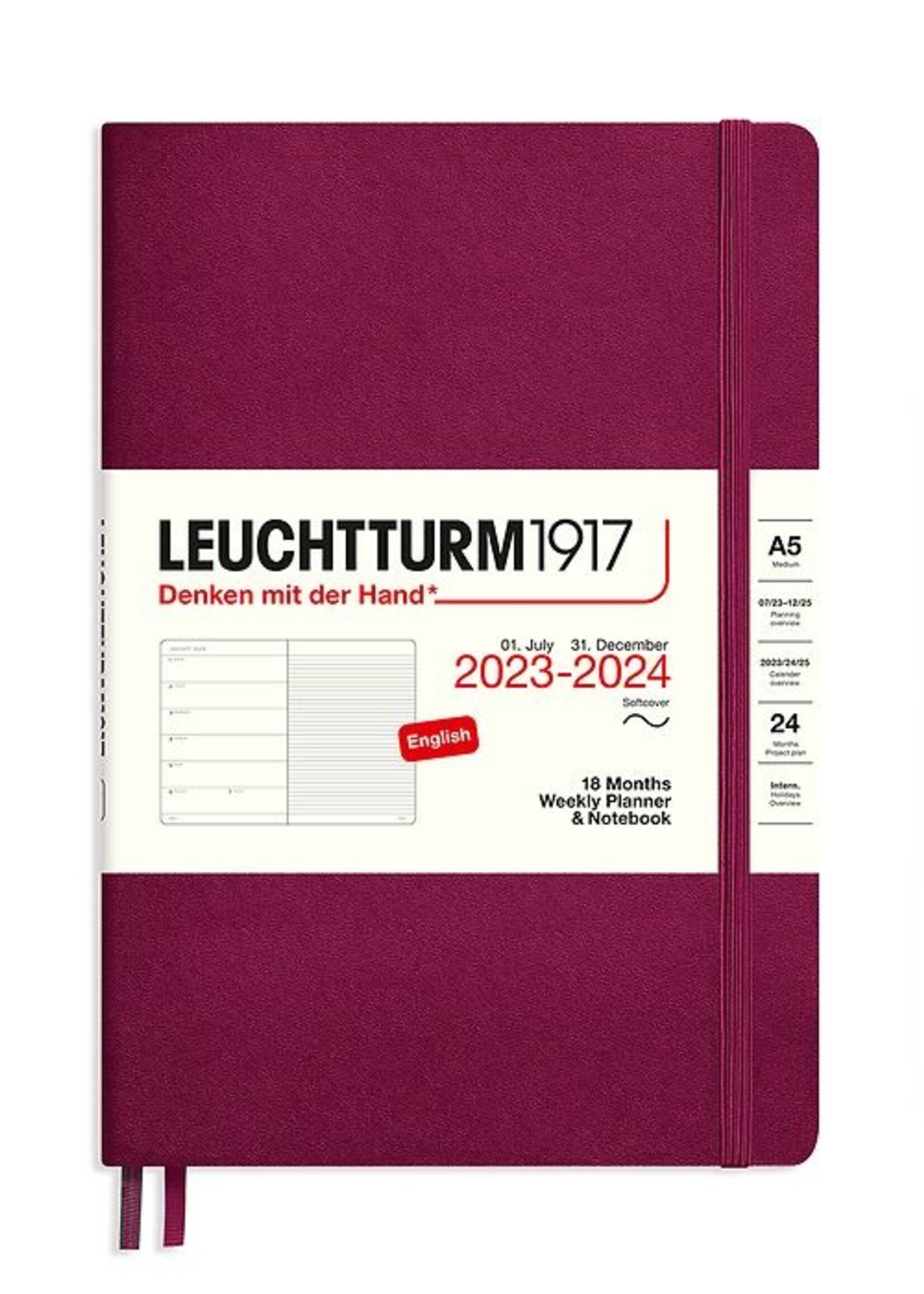 Leuchtturm1917 Agenda 2023-2024 Medium A5 Soft Cover Weekly/Note Port Red