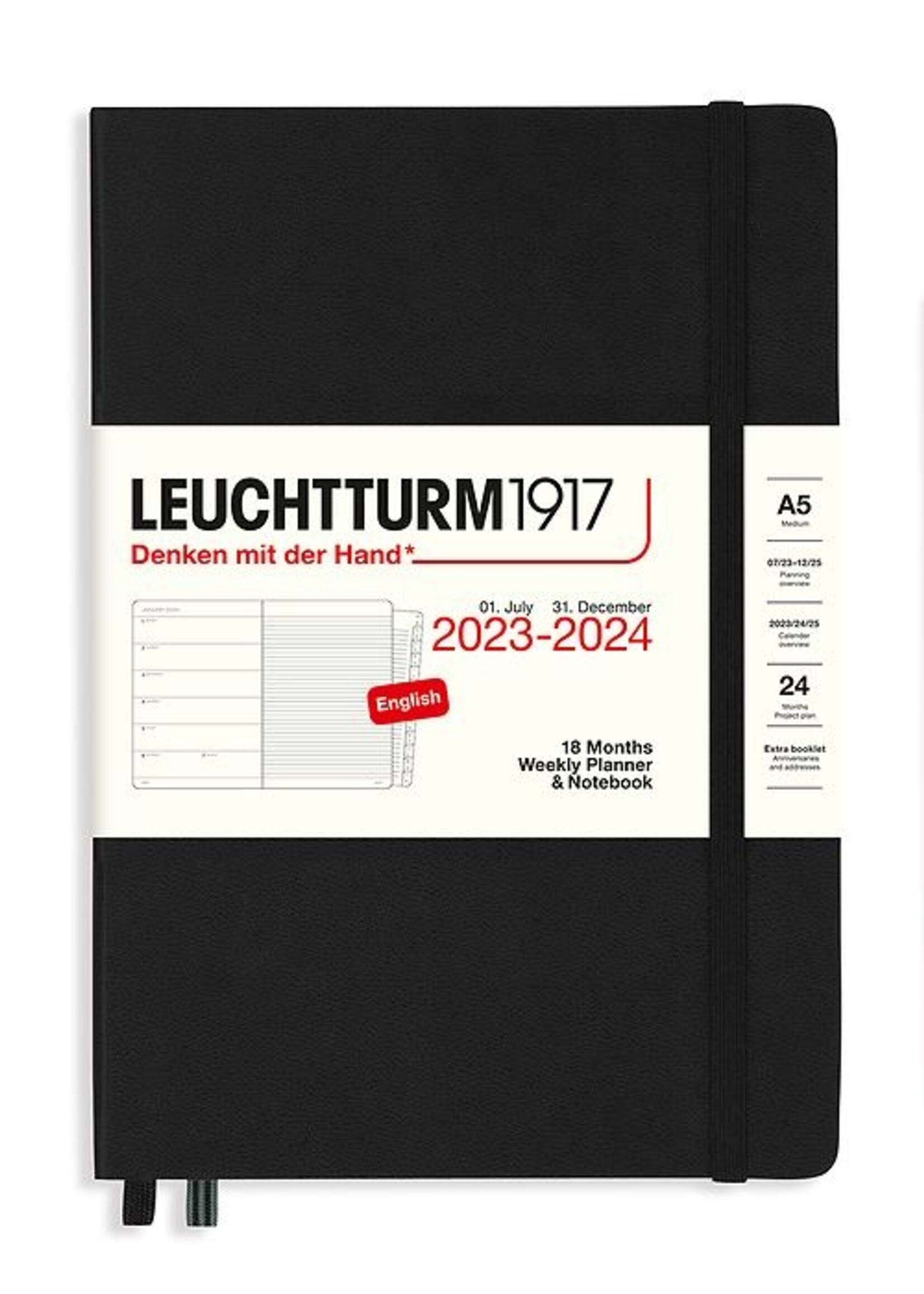 Leuchtturm1917 Agenda 2023-2024 Medium A5 Hard Cover Weekly/Note Black