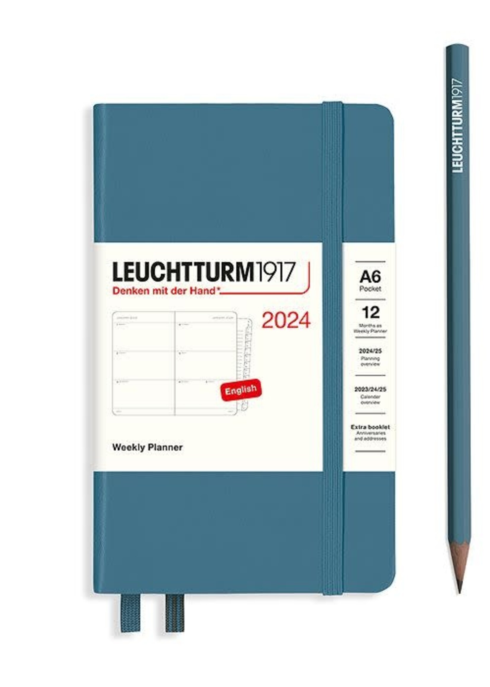 Leuchtturm1917 Agenda 2024 Pocket Hard Cover Weekly Hor.  Stone Blue