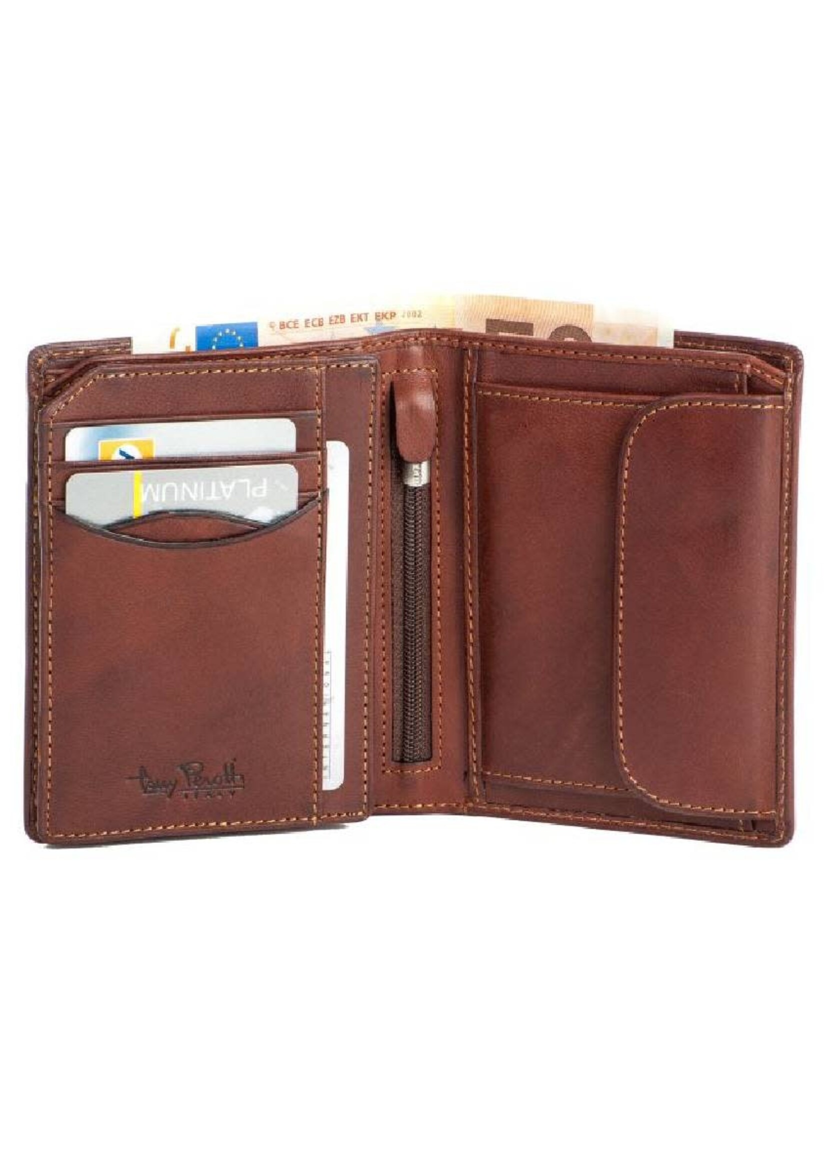 Tony Perotti Portefeuille Vert. 9cc + vak voor muntstukken Vintage Brown
