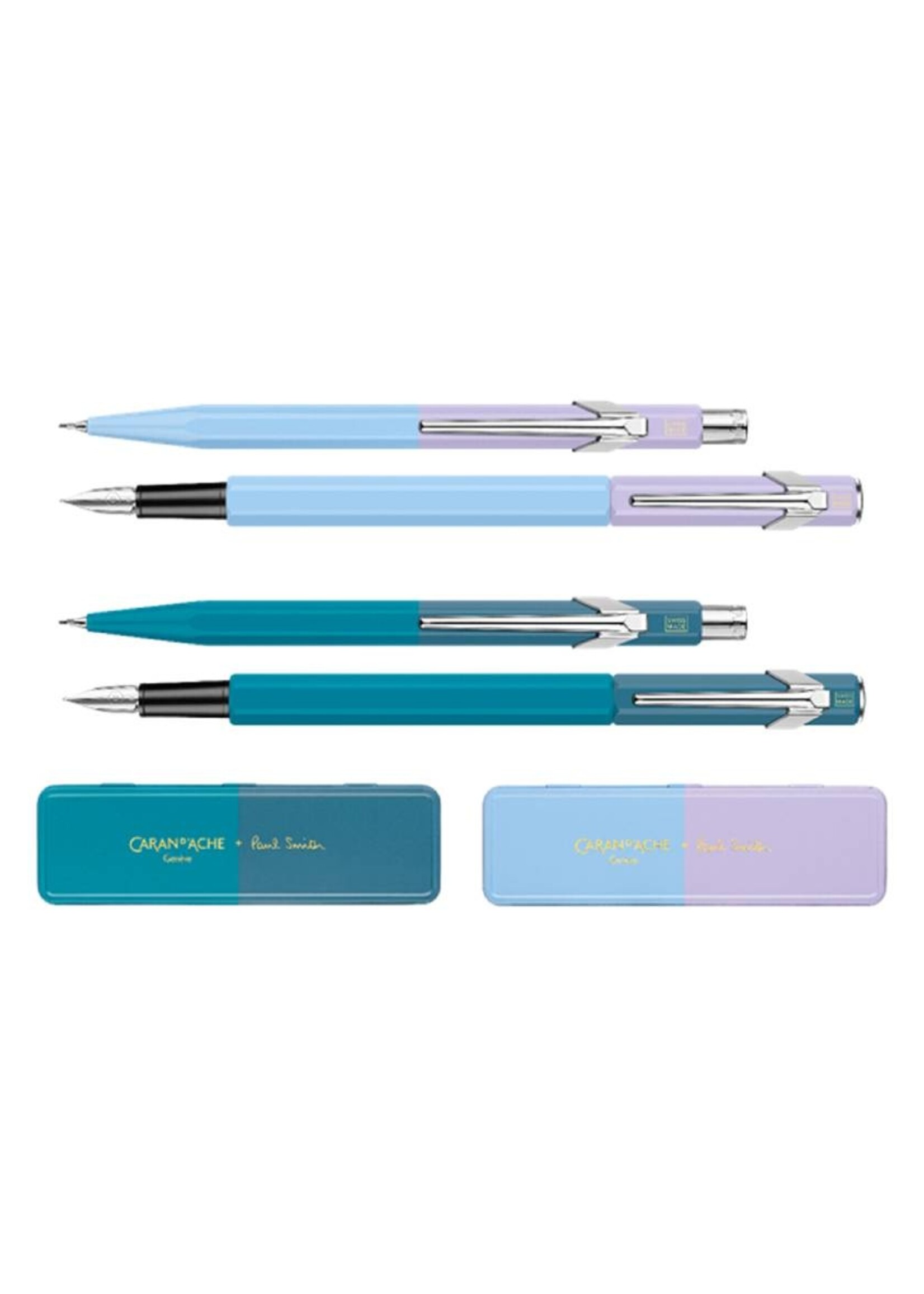 Caran d'Ache 849 + Paul Smith Limited Edition IV vulpen Fijn  SKYBLUE/LAVENDER