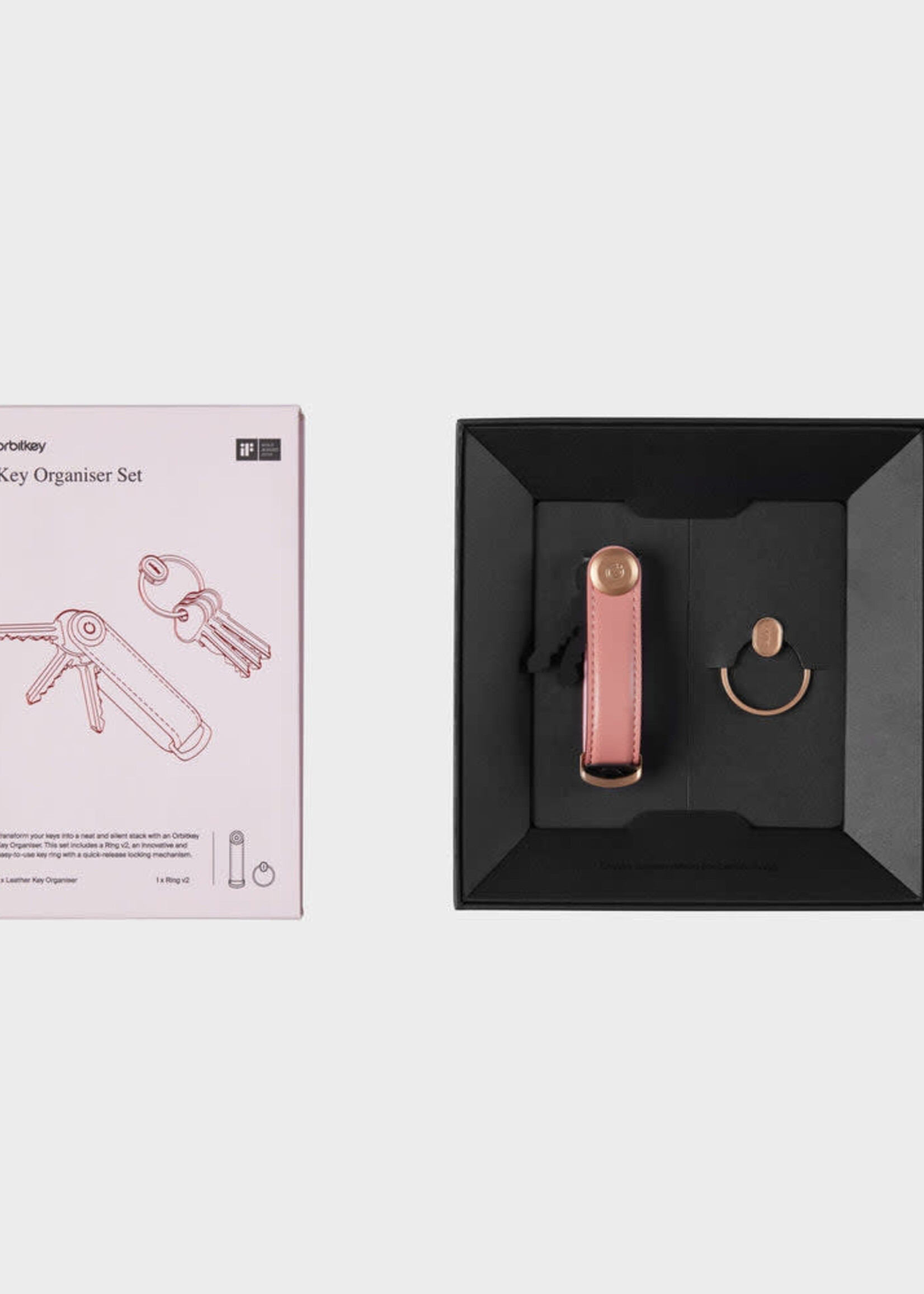 Orbitkey Gift Set  Cognac  Leather with Gold + Key Ring V2 Cotton Candy