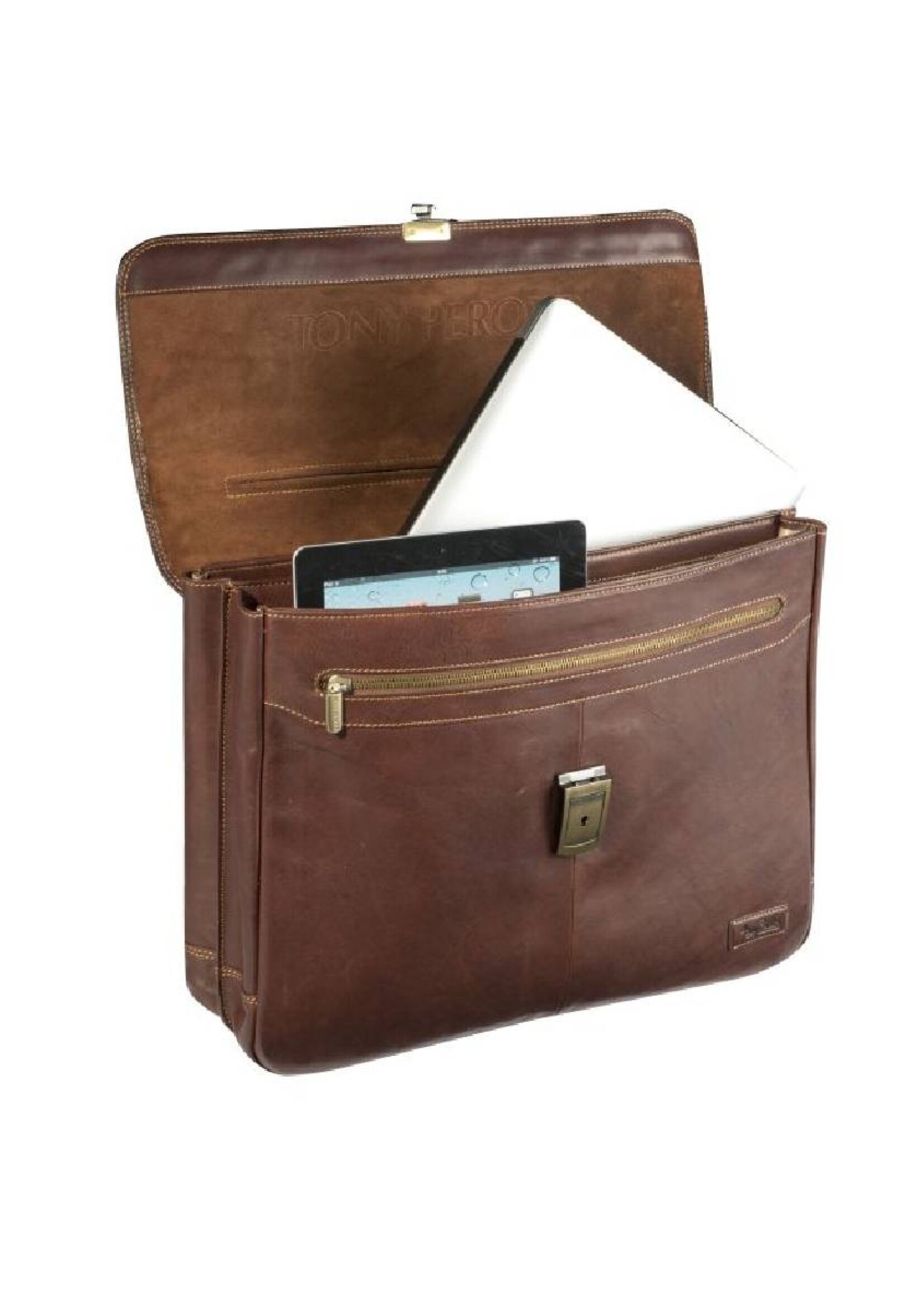 Tony Perotti Boekentas 2-comp. + laptopvak 15" Vintage Brown