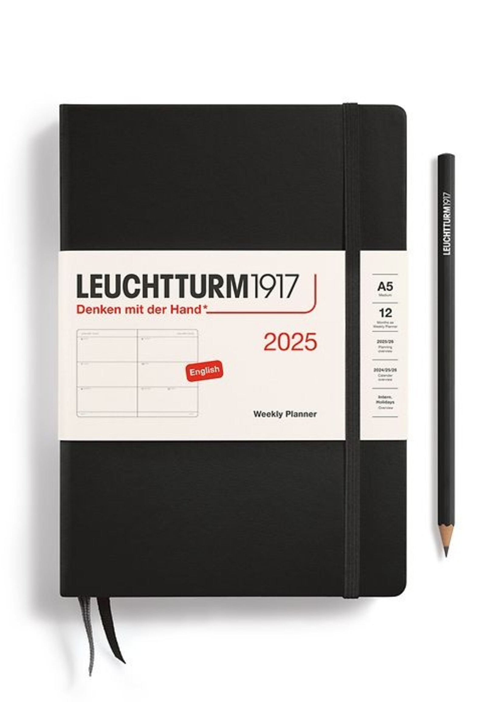 Leuchtturm1917 Agenda 2025 Medium Hard Cover Daily Black