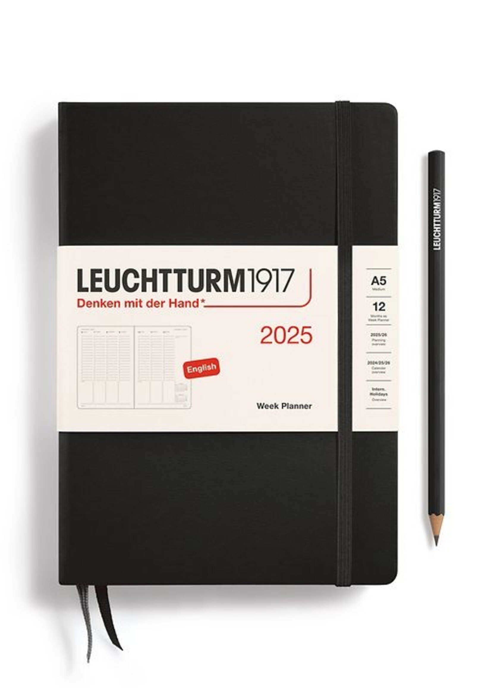 Leuchtturm1917 Agenda 2025 Medium Hard  Cover Weekly Vert. Black