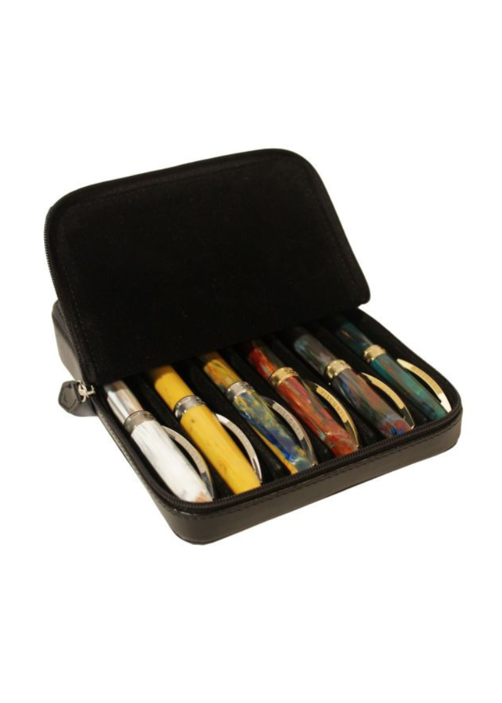 Visconti zwart Lederen Pen Etui met rits 6-vaks