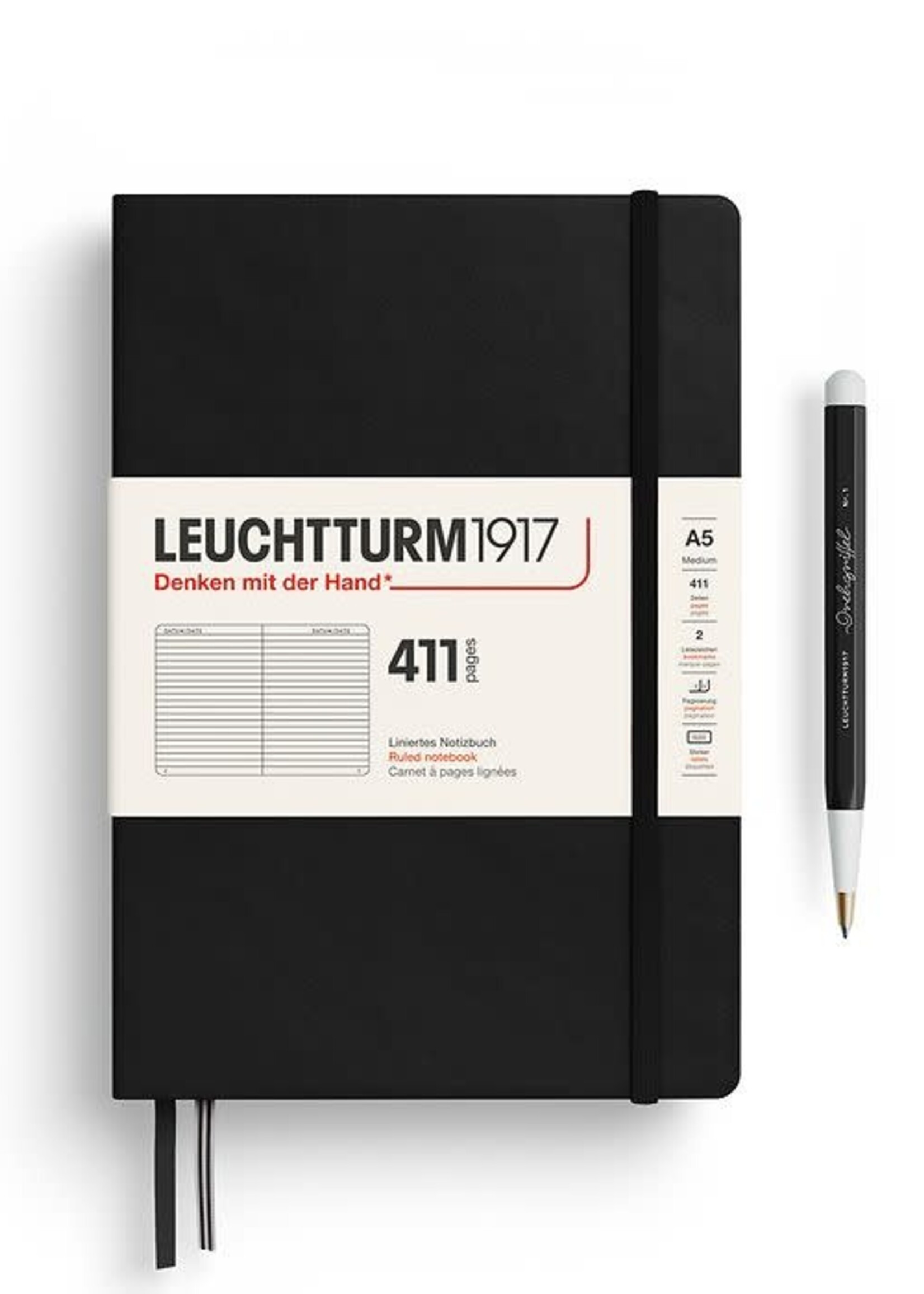 Leuchtturm1917 Notitieboek 411 Gelijnd A5 Black