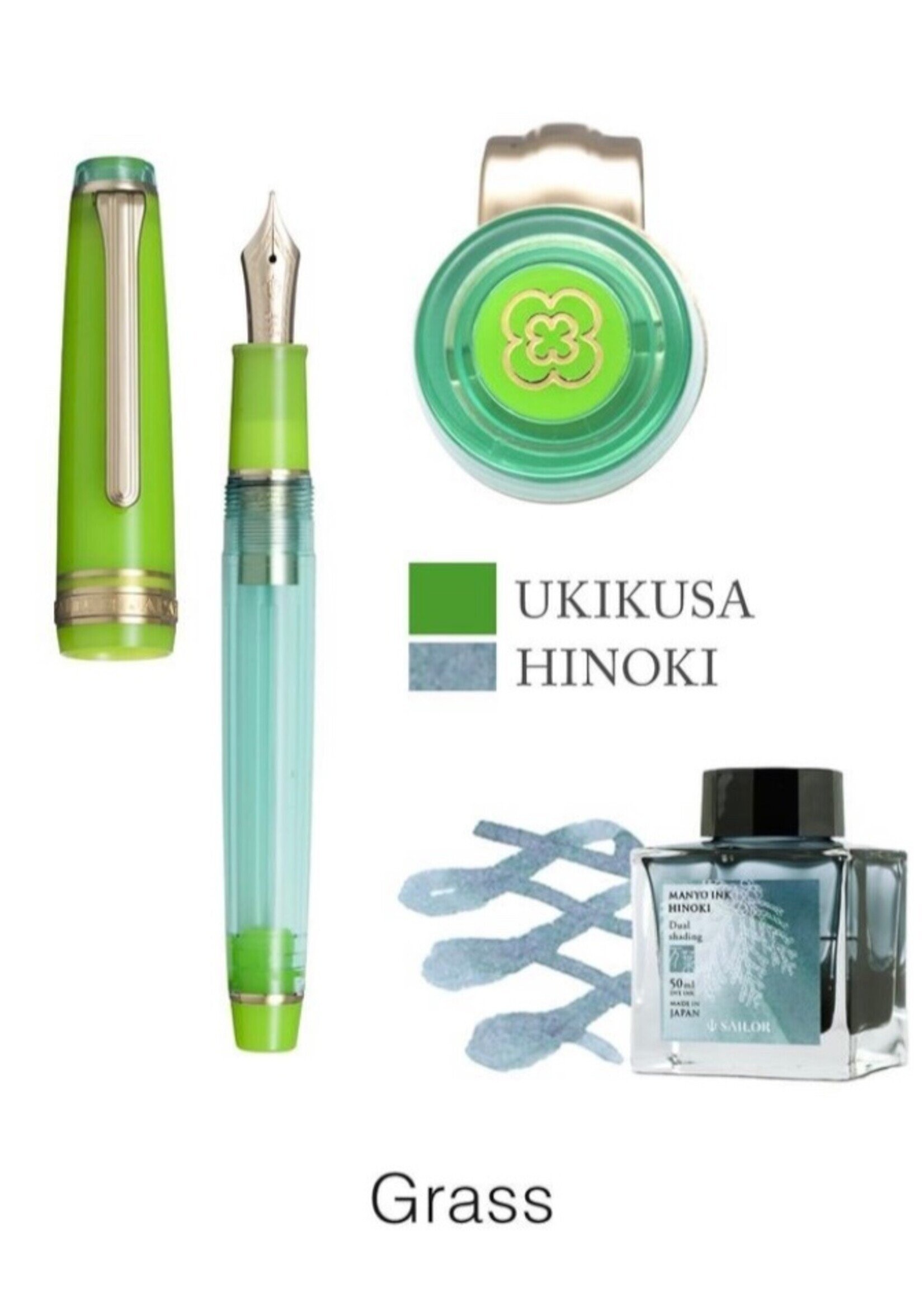 Sailor Professional Gear Slim Manyo II GRASS (with Manyo Ink HINOKI 50ml) GT FP/ M