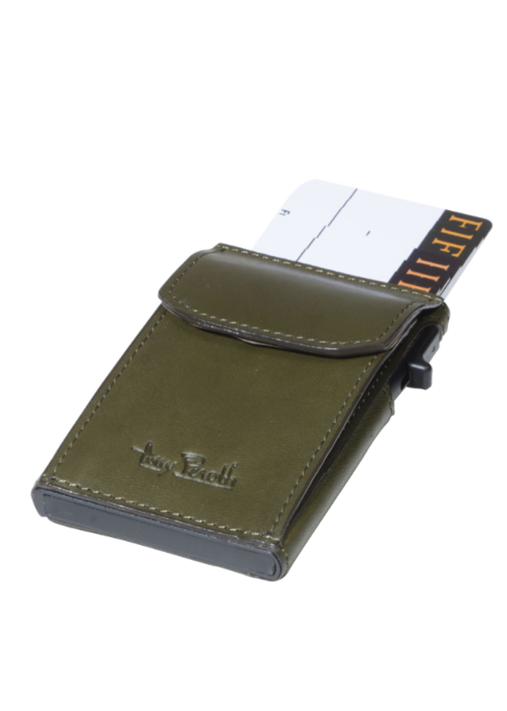 Tony Perotti Furbo vintage slim kaarthouder met kleingeldvak Moss Green