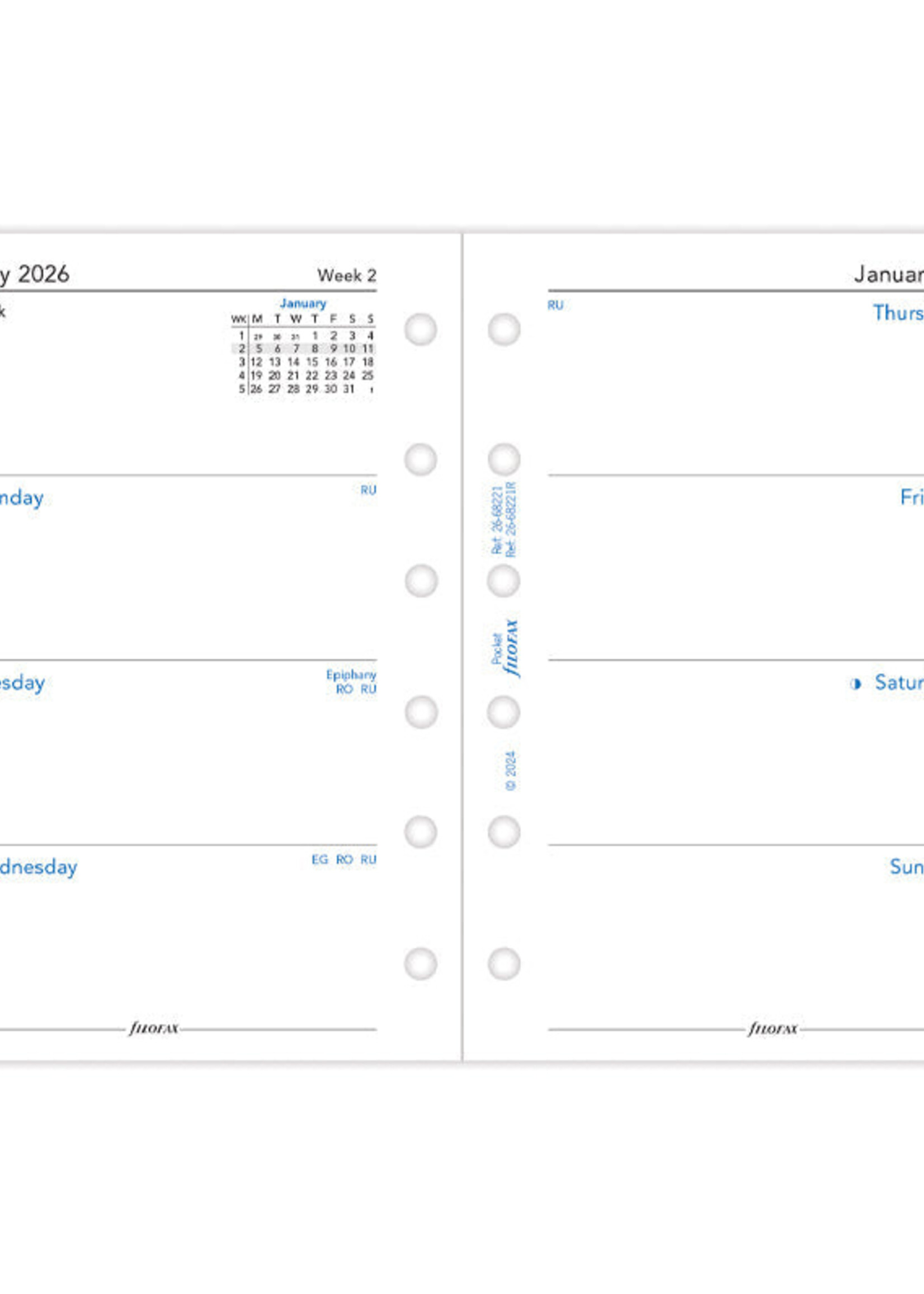Filofax Agenda Vulling 2026 Pocket Engels Wit week/2pag.