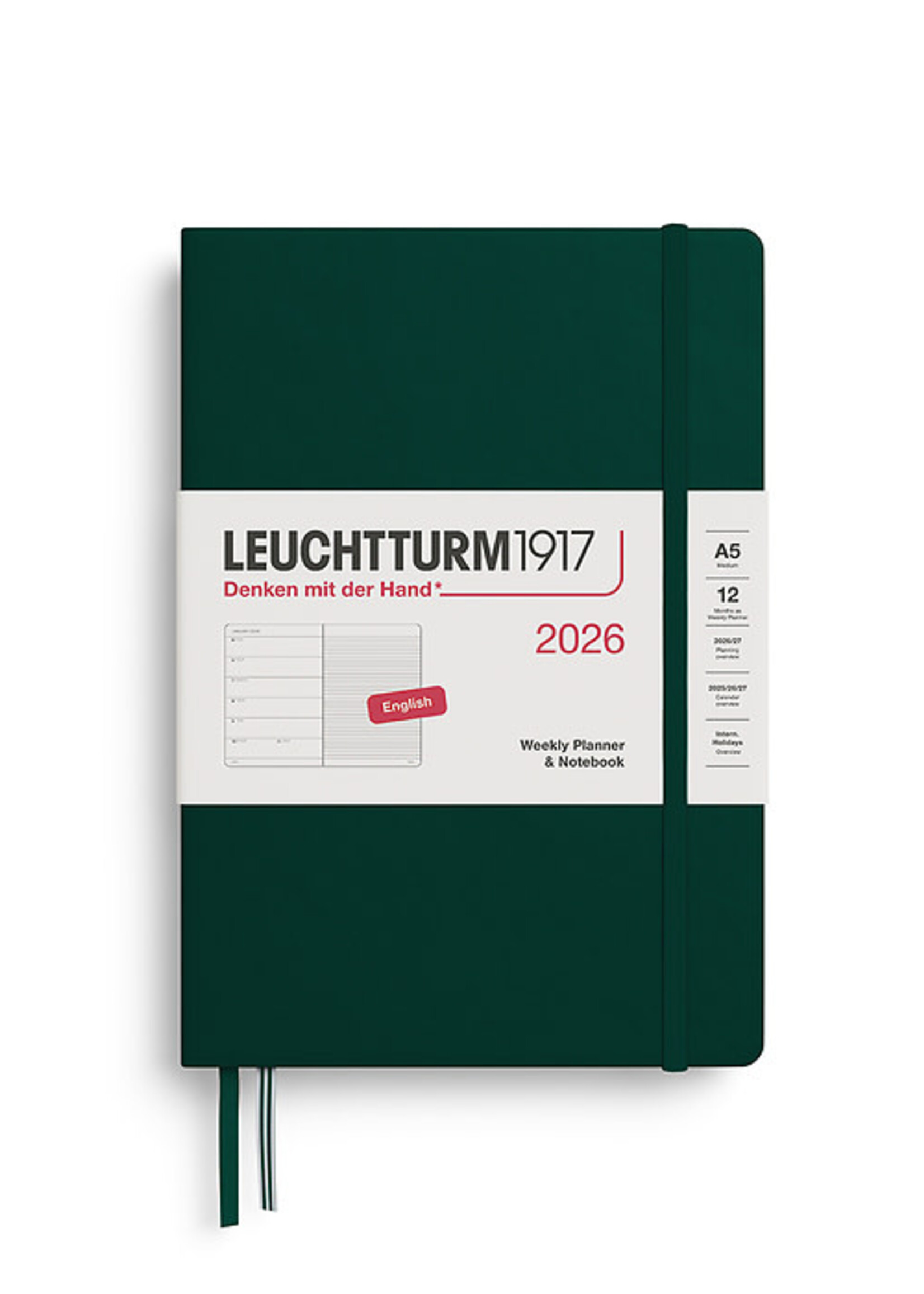 Leuchtturm1917 Agenda 2026 Medium Hard Cover Weekly/Note Forest Green