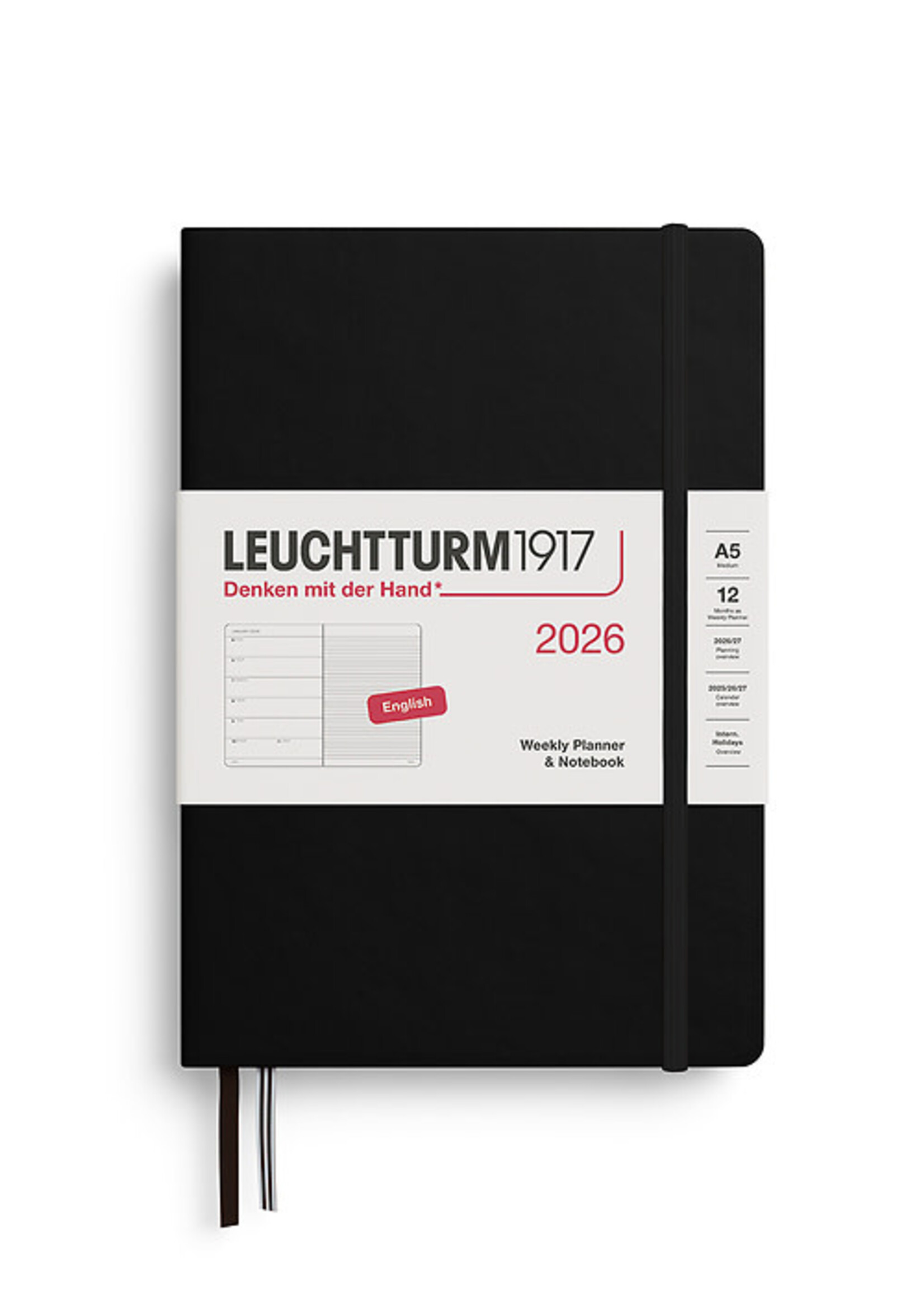 Leuchtturm1917 Agenda 2026 Medium Hard Cover Weekly/Note Black