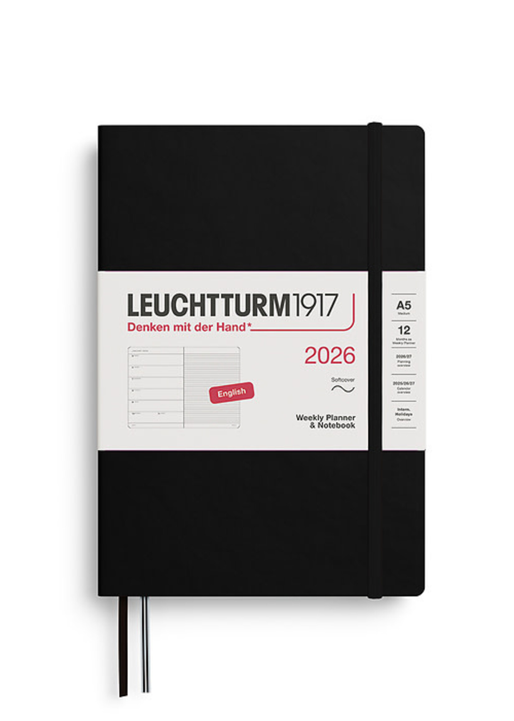 Leuchtturm1917 Agenda 2026 Medium Soft Cover Weekly + Note Black