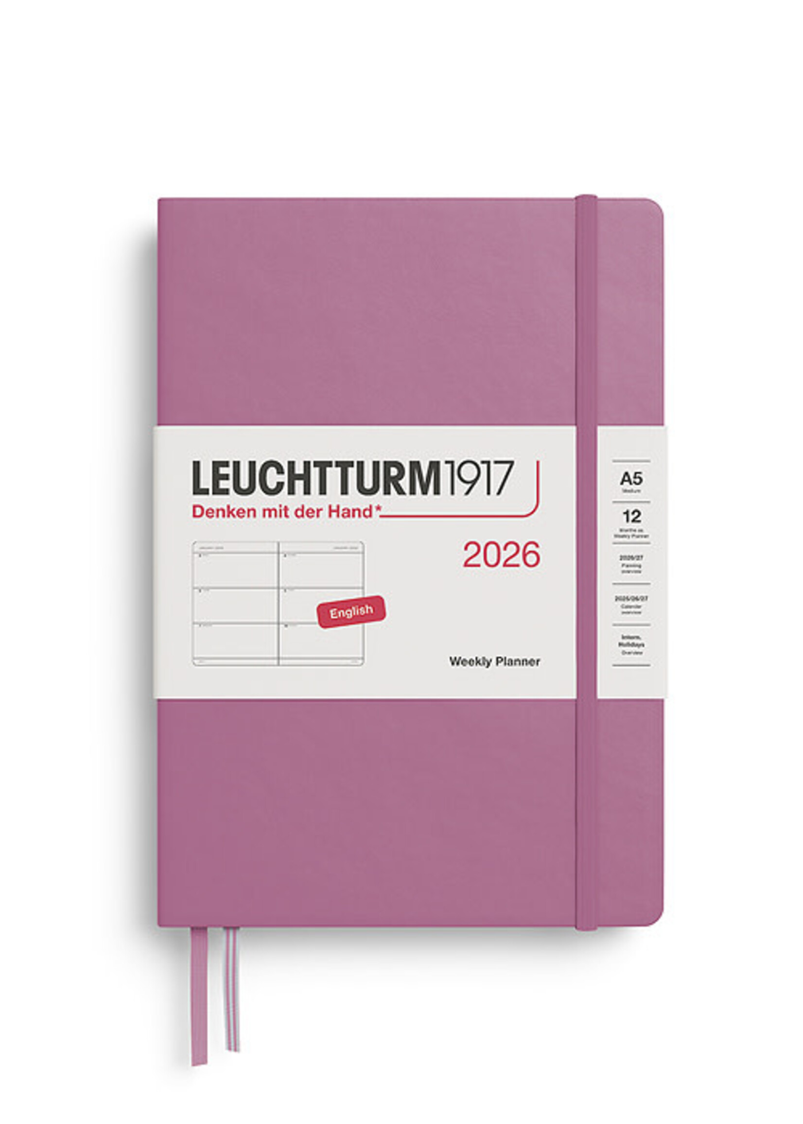 Leuchtturm1917 Agenda 2026 Medium Hard Cover Weekly Dusty Rose