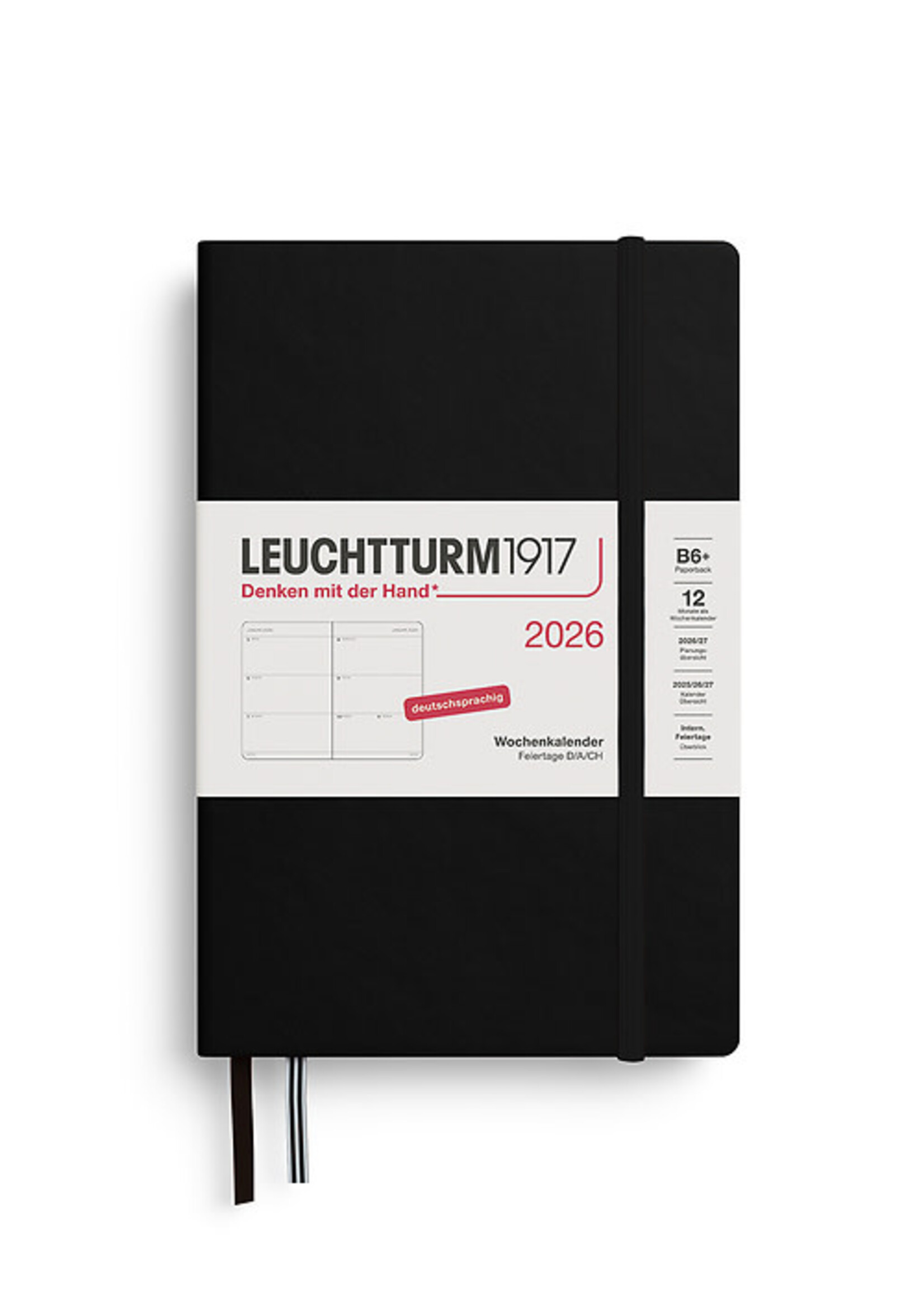 Leuchtturm1917 Agenda 2026 Paperback Hard Cover Weekly Black