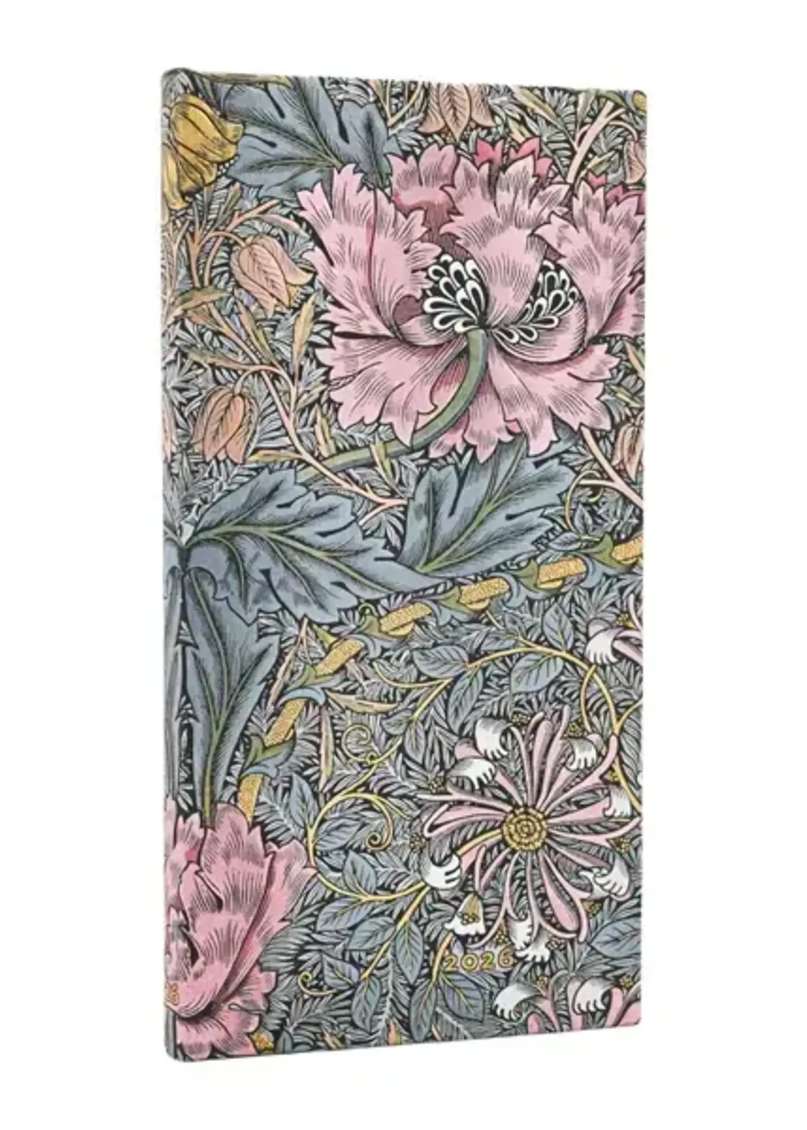 Paperblanks agenda 2026 Slim Week/2pag. Horizontaal -   Morris Pink Honeysuckle