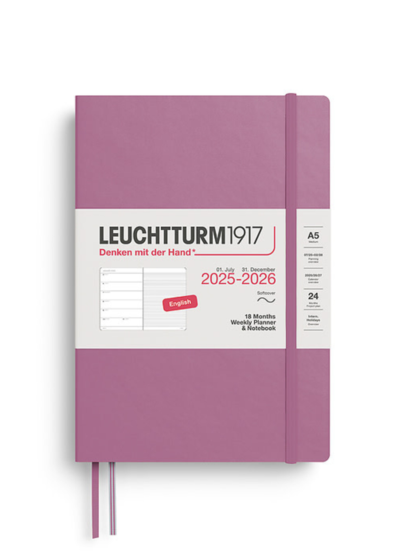 Leuchtturm1917 Agenda 2025-2026 Medium Hard Cover 18m Academic Dusty Rose