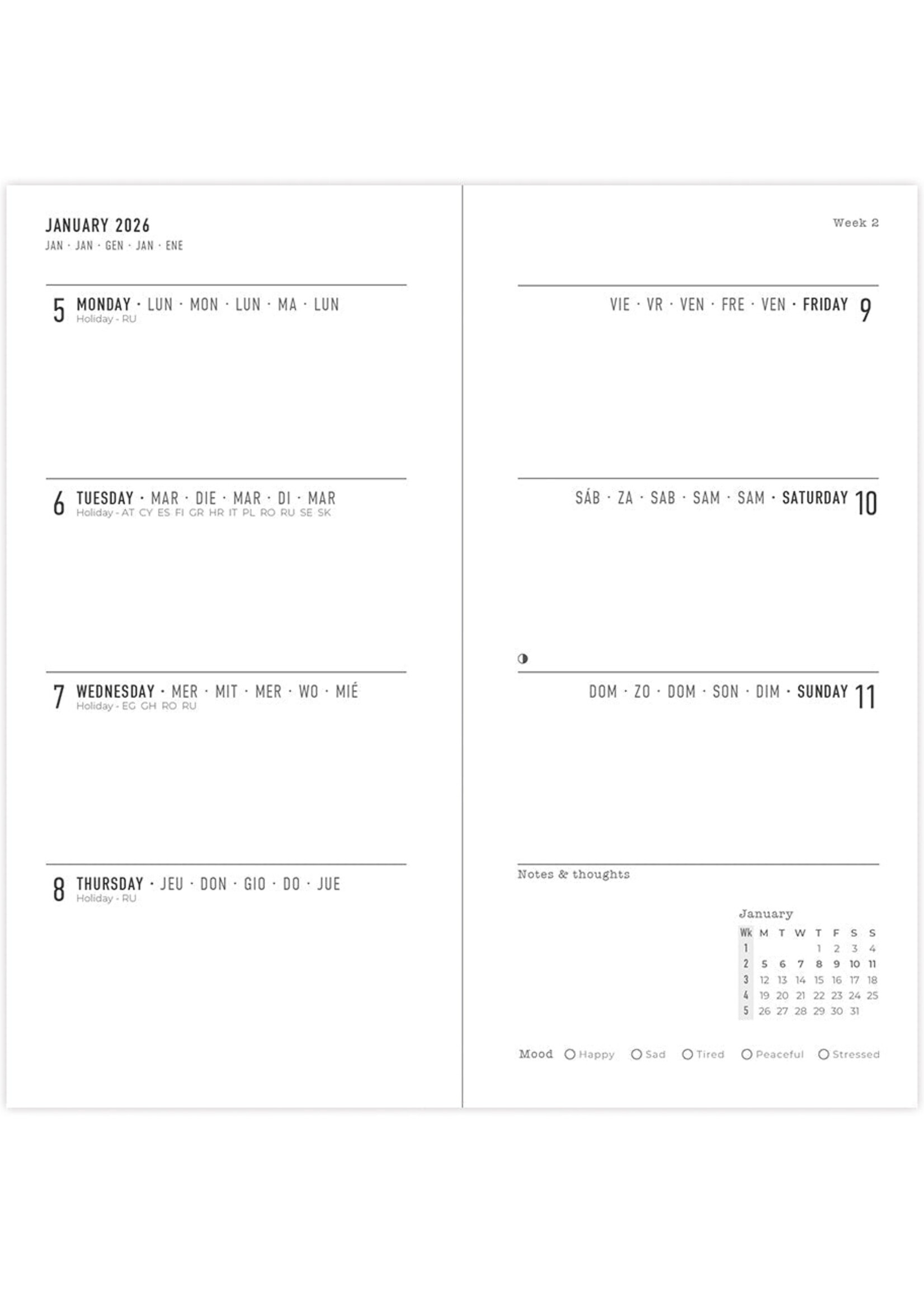 Letts of London Agenda 2026 Milano Slim week/2pag. Black