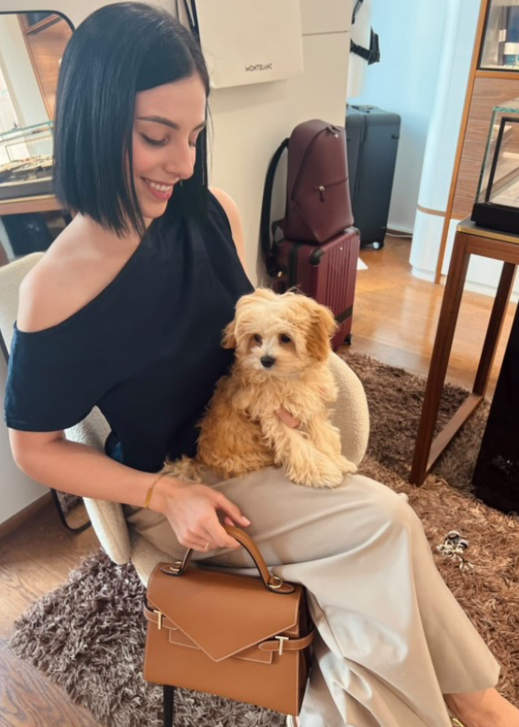 Le Tanneur Grote Handtas Emilie met dubbele flap Cognac