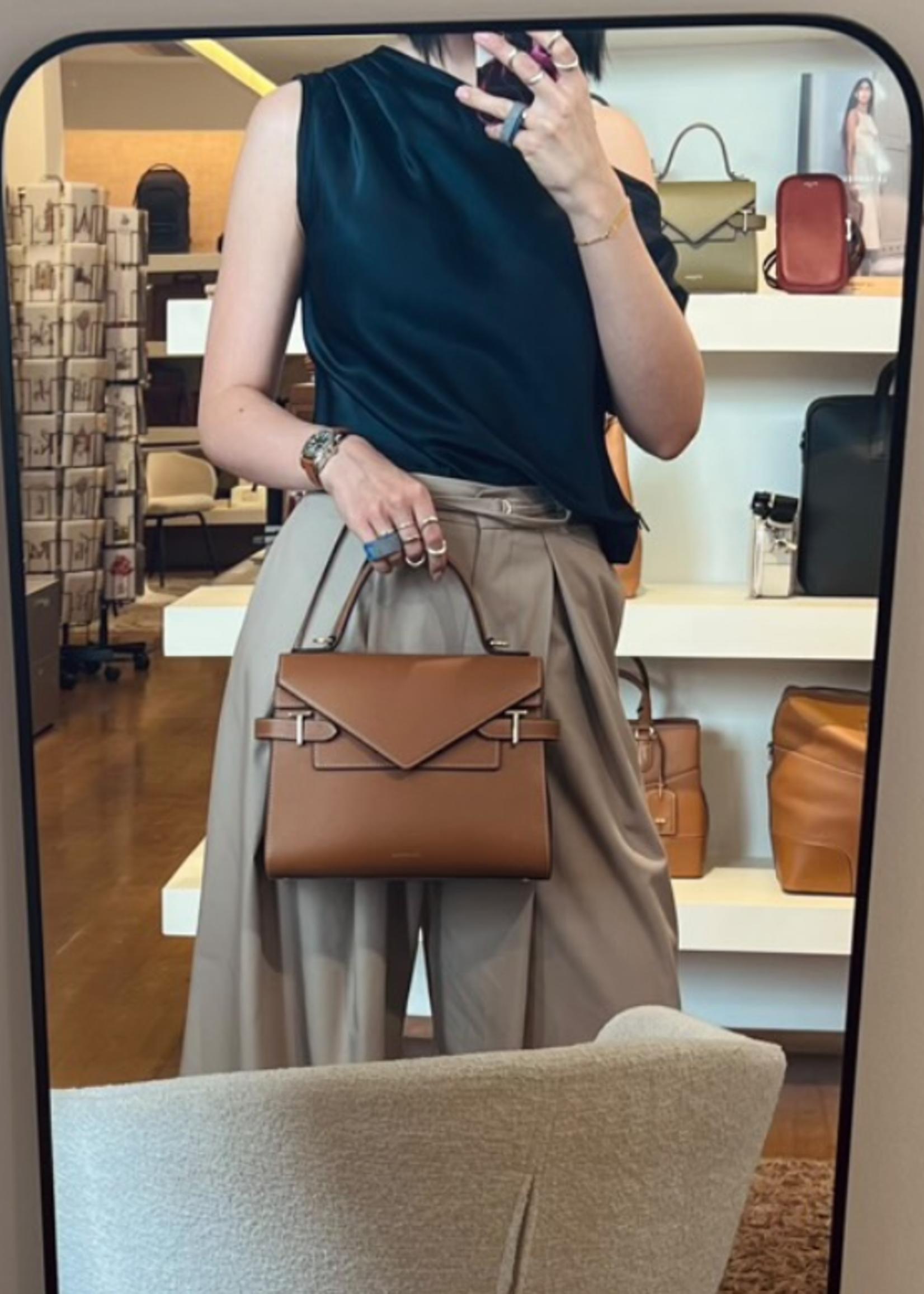 Le Tanneur Grote Handtas Emilie met dubbele flap Cognac