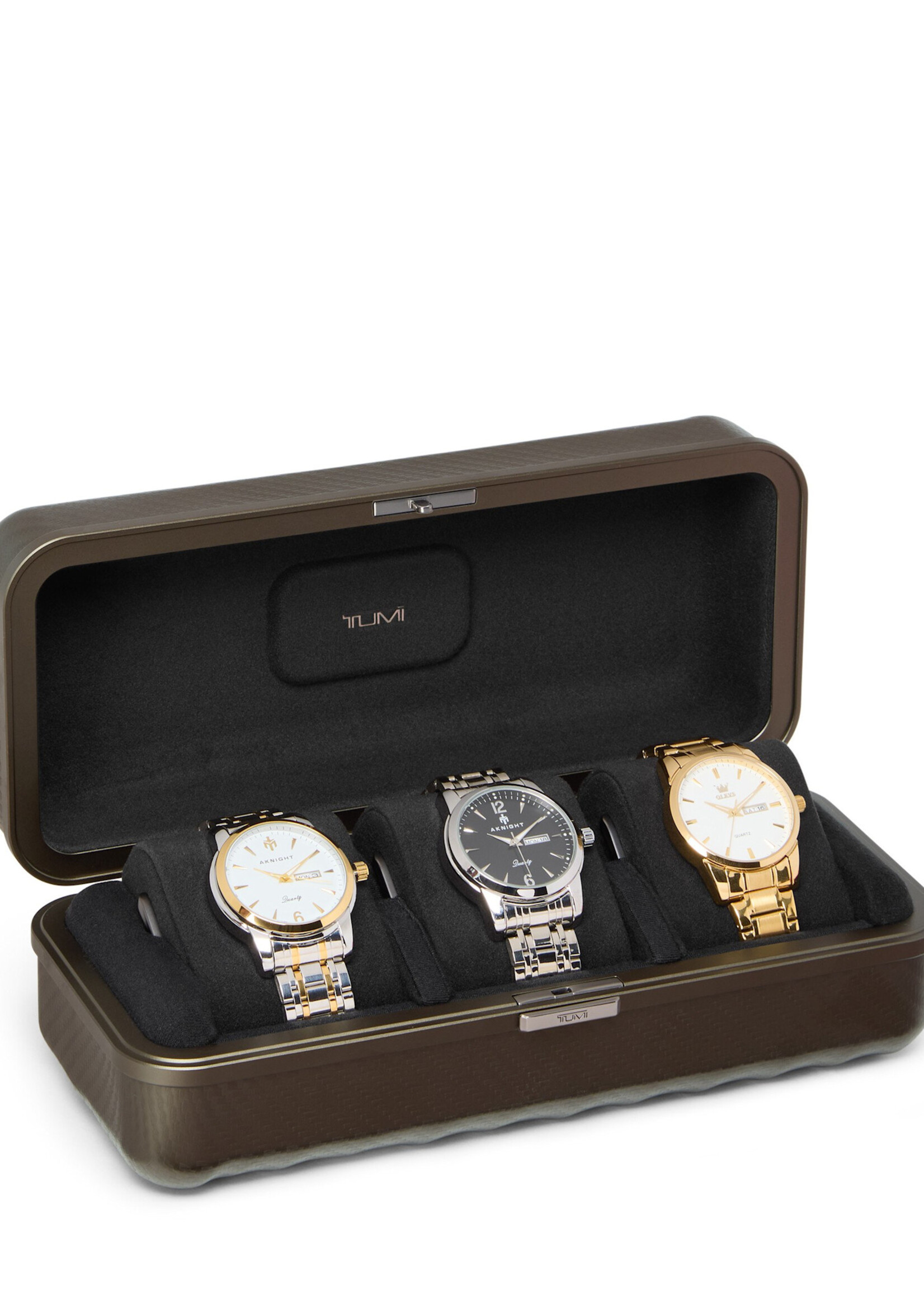 TUMI 19 Degree Aluminium GunMetal Reisetui voor 3 uurwerken