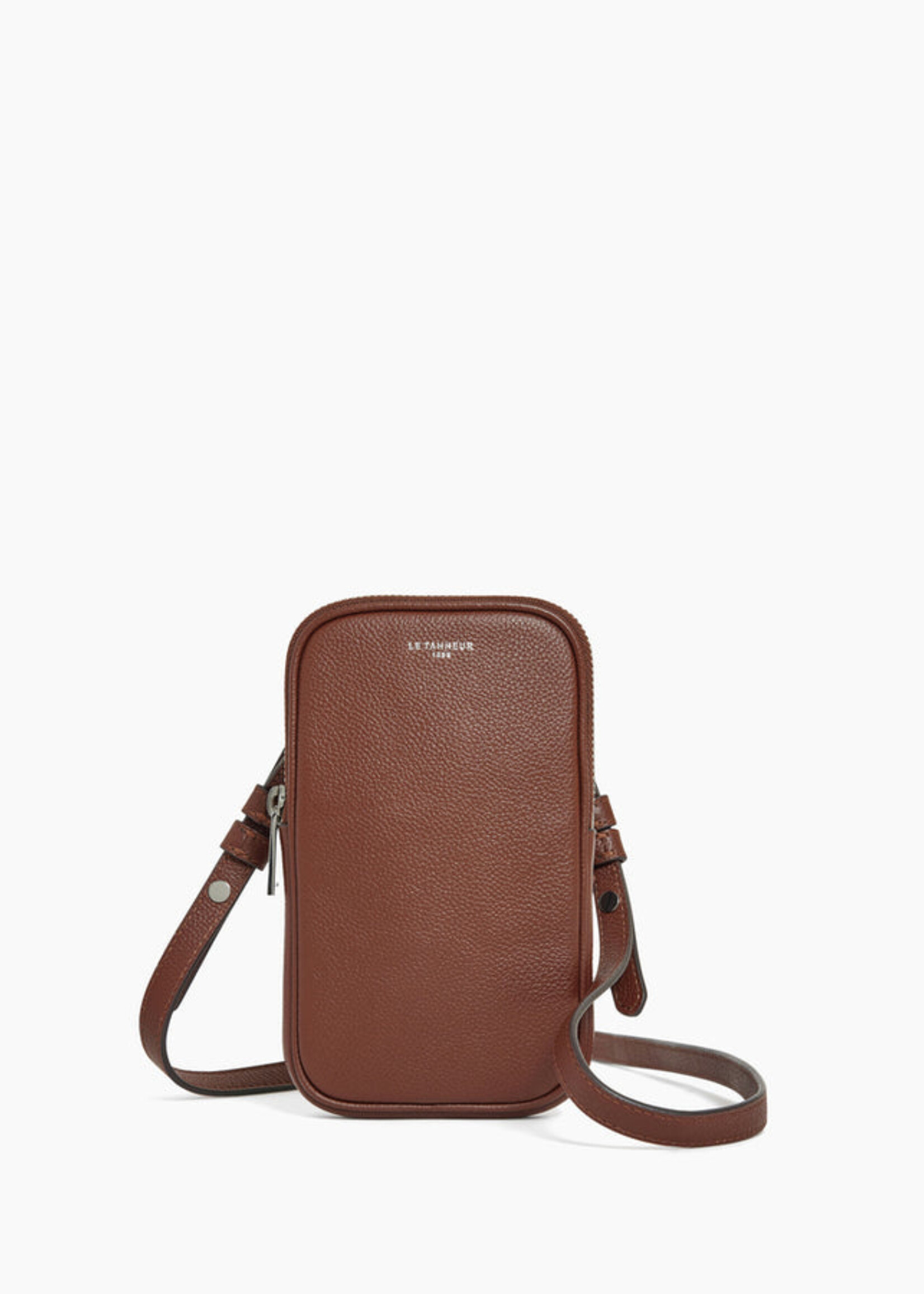Le Tanneur Crossbody Phone Bag Emile Grain Ebony Brown