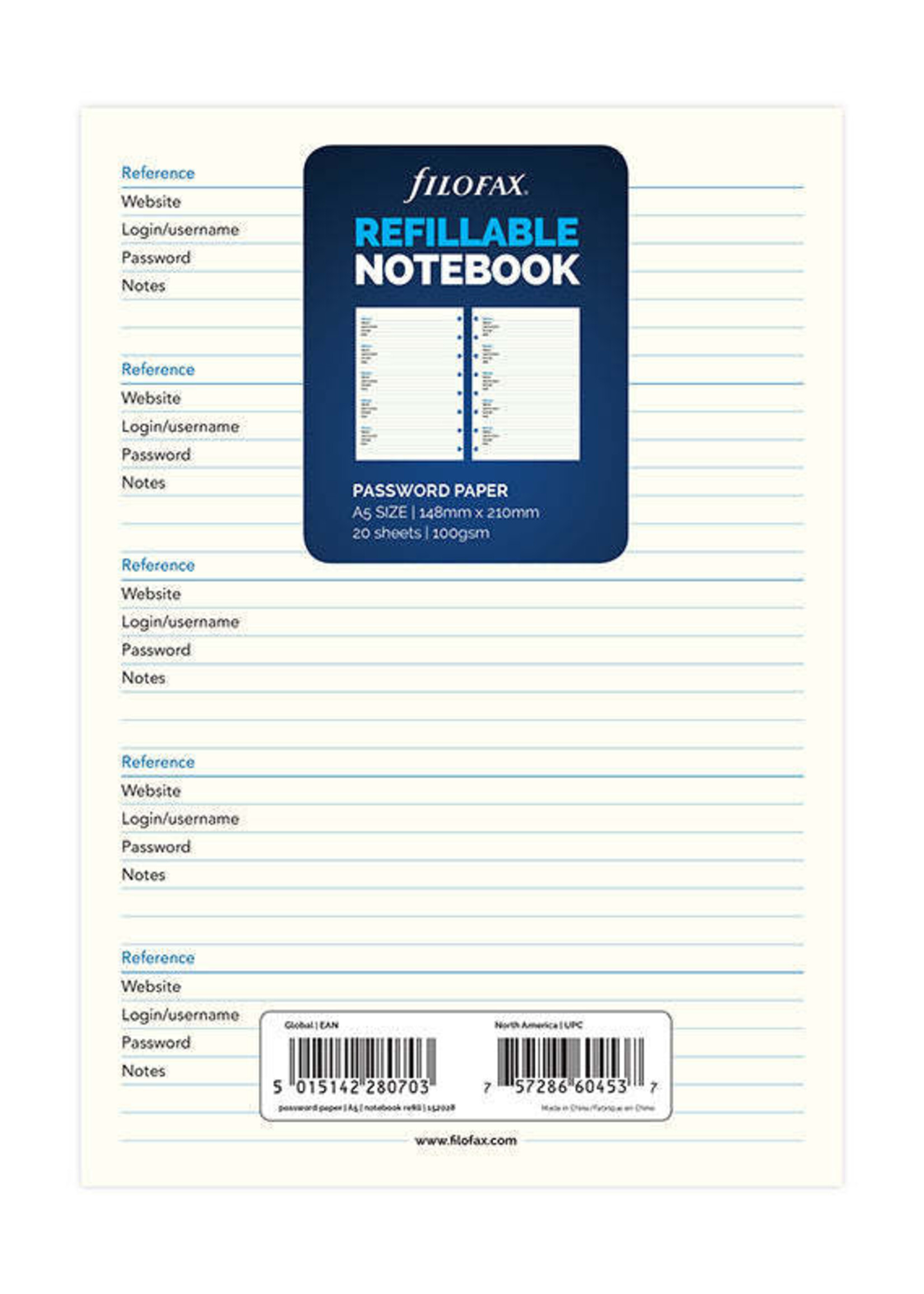 Filofax Notitieboek Vulling A5 Paswoorden Wit