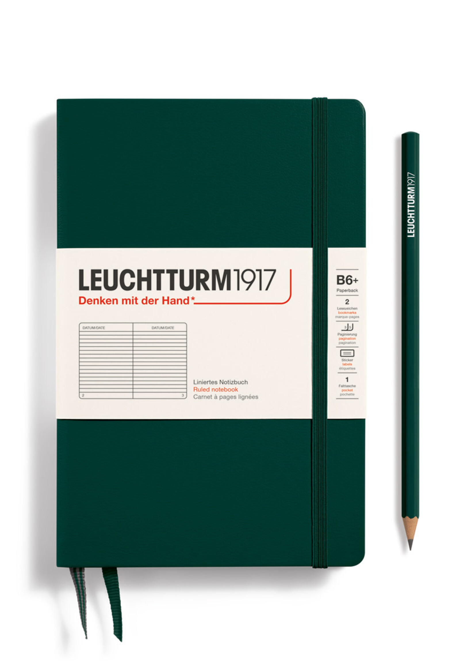 Leuchtturm1917 Notitieboek Slim B6+ Hard Cover Gelijnd Forest Green