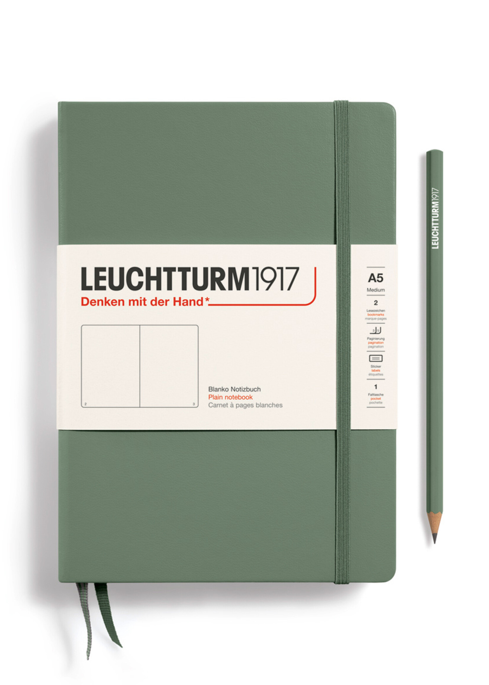 Leuchtturm1917 Notitieboek Medium A5 Hard Cover Olive Blanco