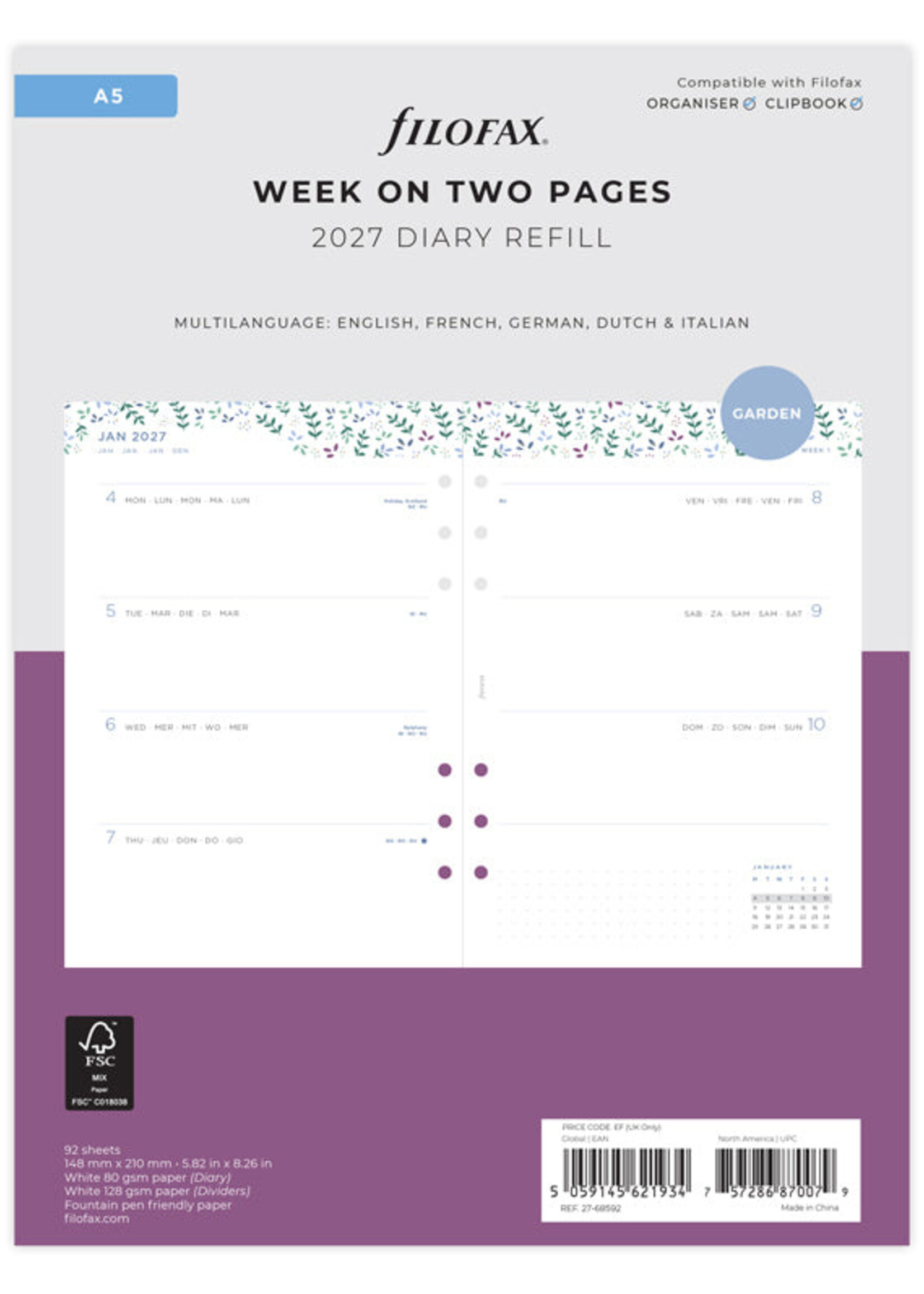 Filofax Garden Week to View Diary - A5 2027