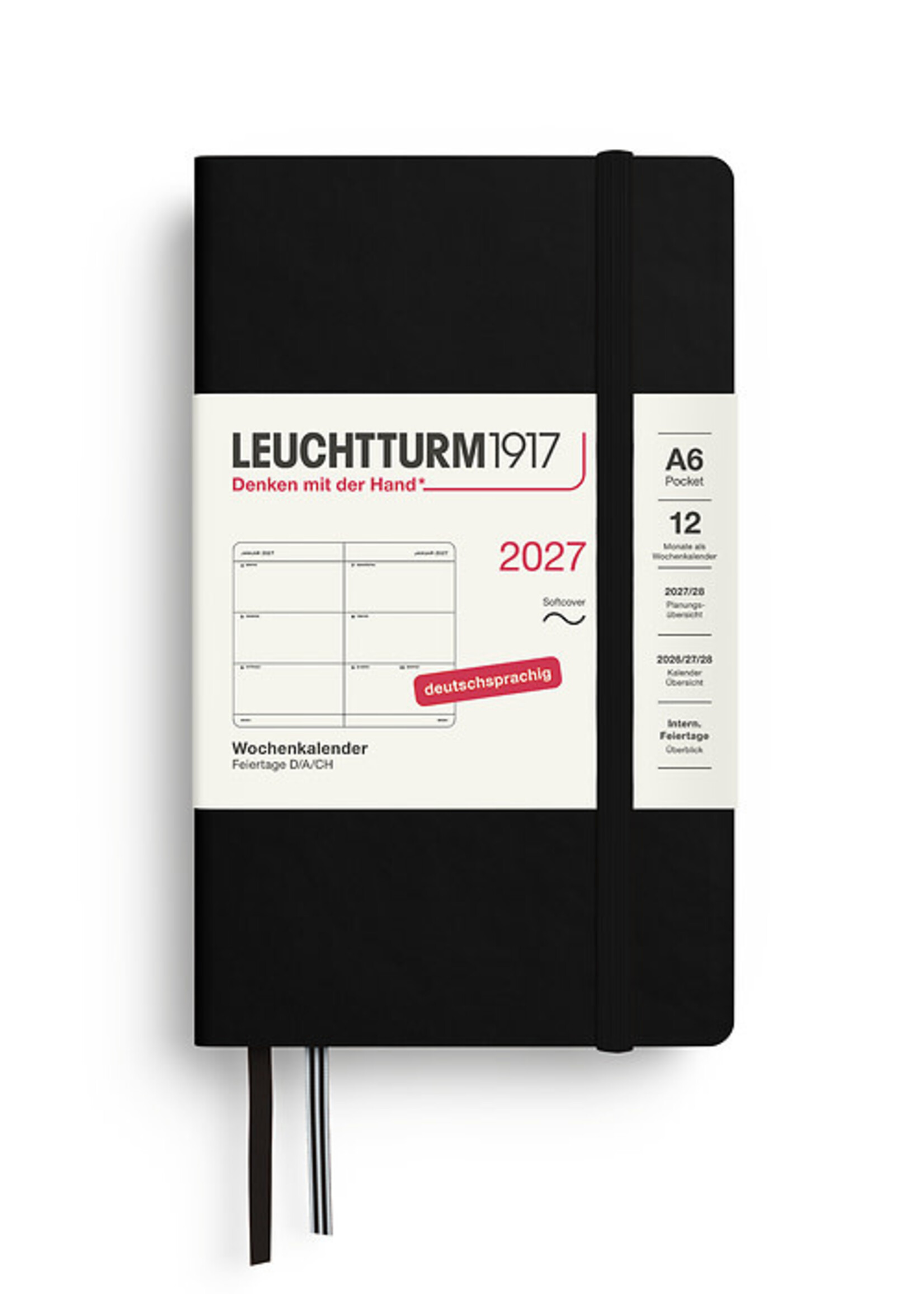 Leuchtturm1917 Agenda 2027 Pocket Soft Cover Week Hor. Black