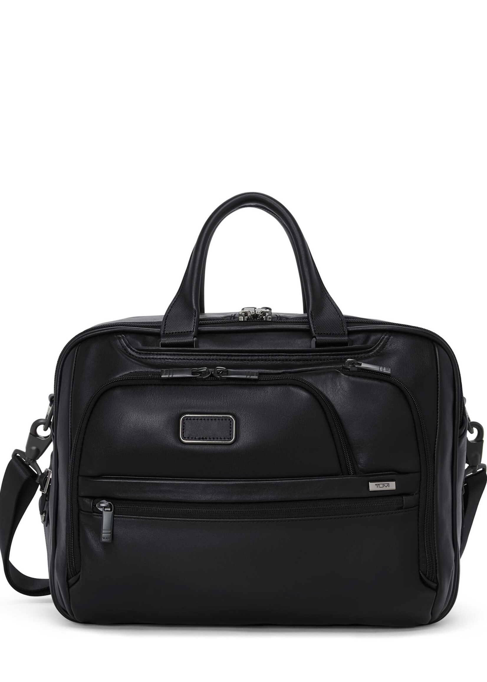 TUMI Alpha Medium Black Leather Uitbreidbare Businesstas 15"