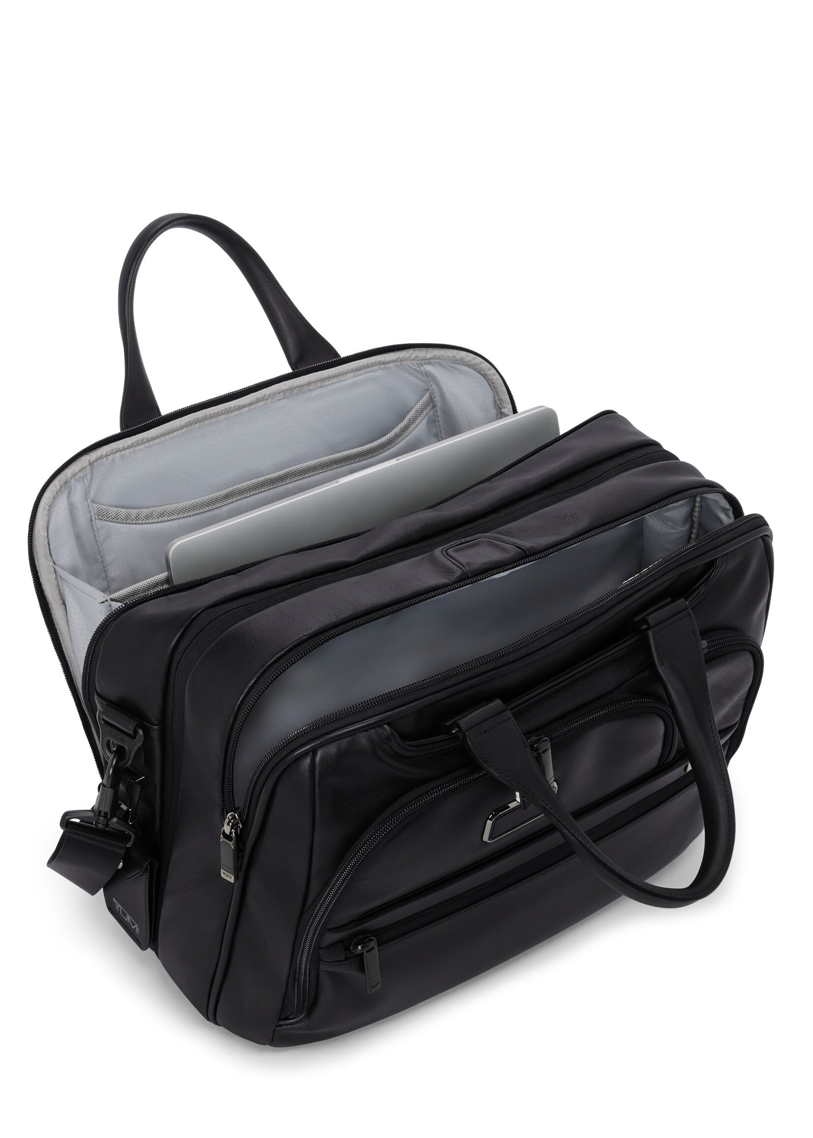 TUMI Alpha Medium Black Leather Uitbreidbare Businesstas 15"