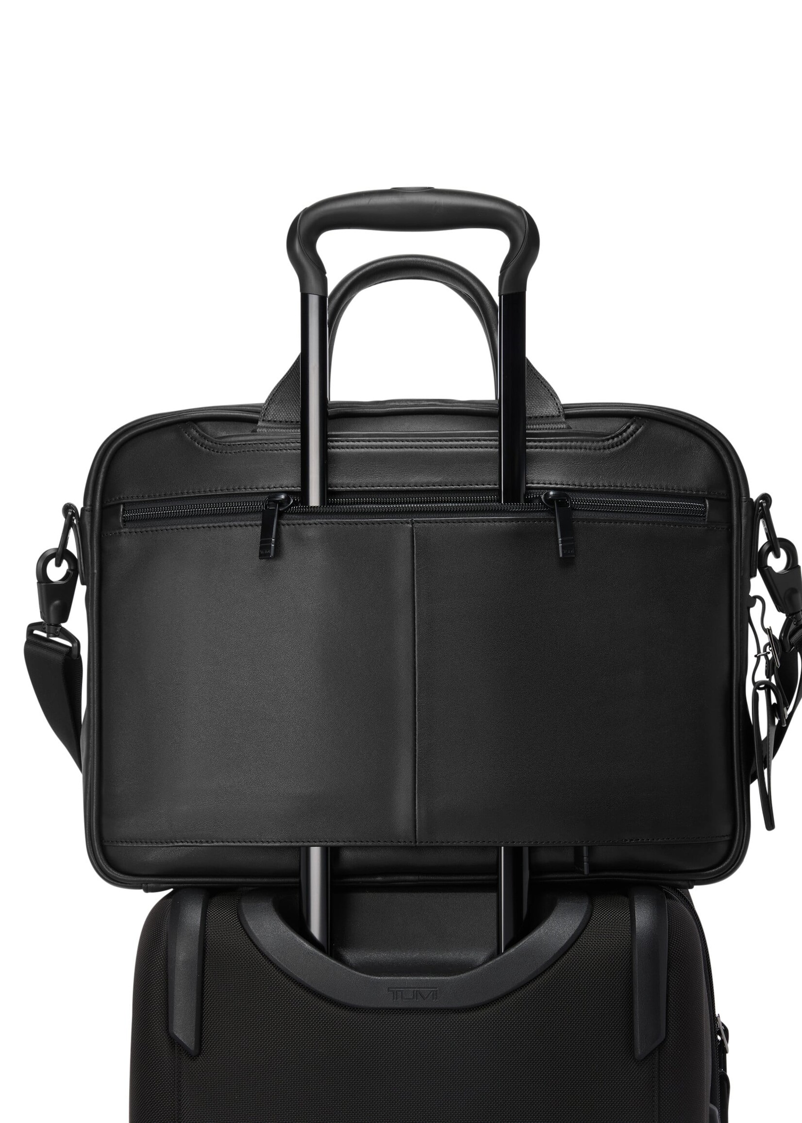TUMI Alpha Medium Black Leather Uitbreidbare Businesstas 15"