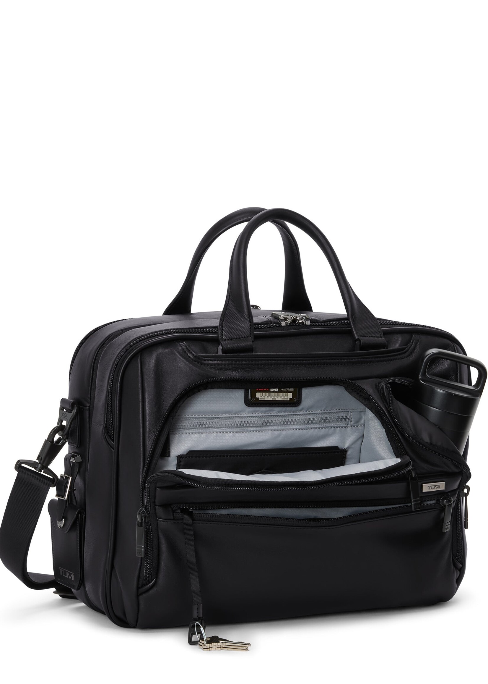 TUMI Alpha Medium Black Leather Uitbreidbare Businesstas 15"