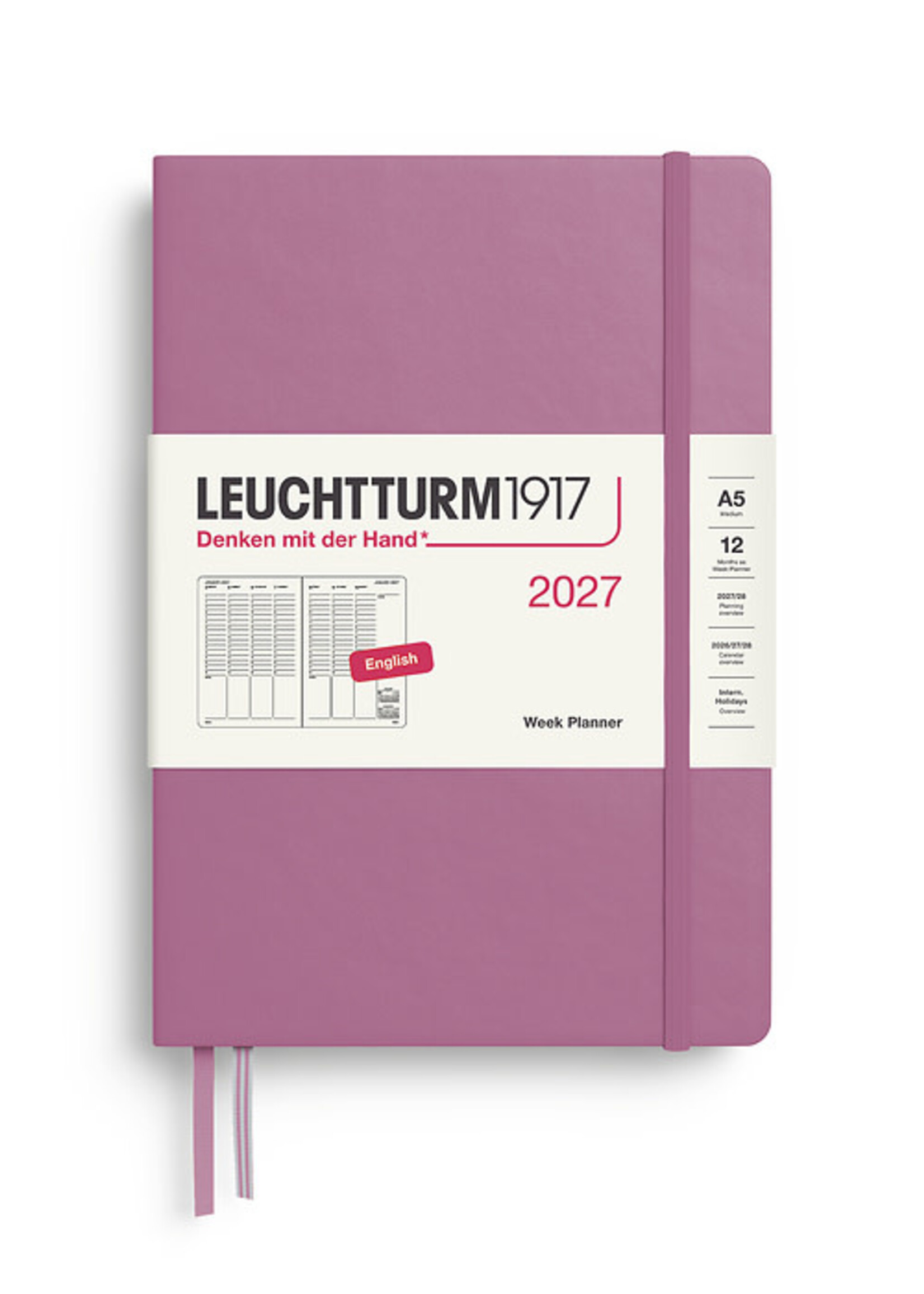 Leuchtturm1917 Agenda 2027 Medium Hard  Cover Weekly Vert. Dusty Rose