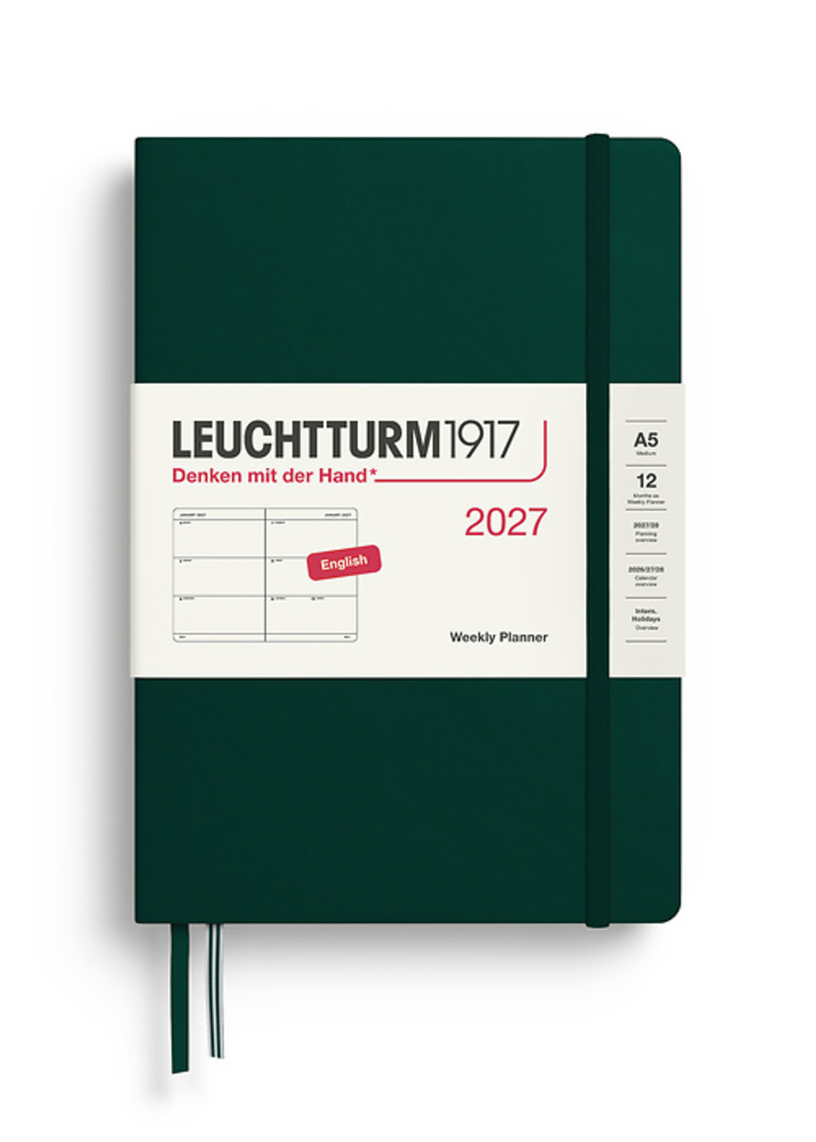 Leuchtturm1917 Agenda 2027 Medium Hard Cover Week Hor. Forest Green