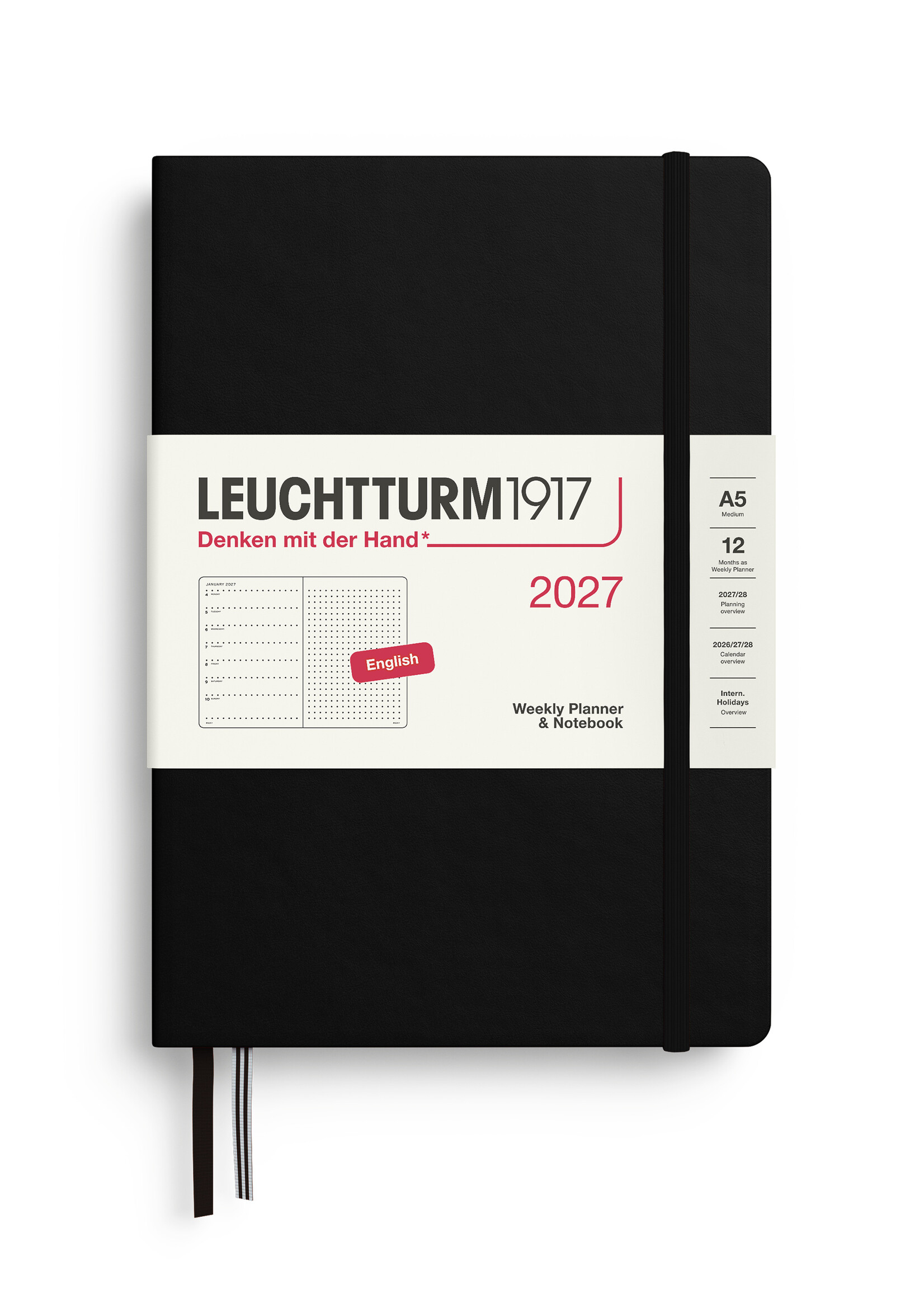 Leuchtturm1917 Agenda 2027 Medium Hard Cover Weekly/Note Dotted Black