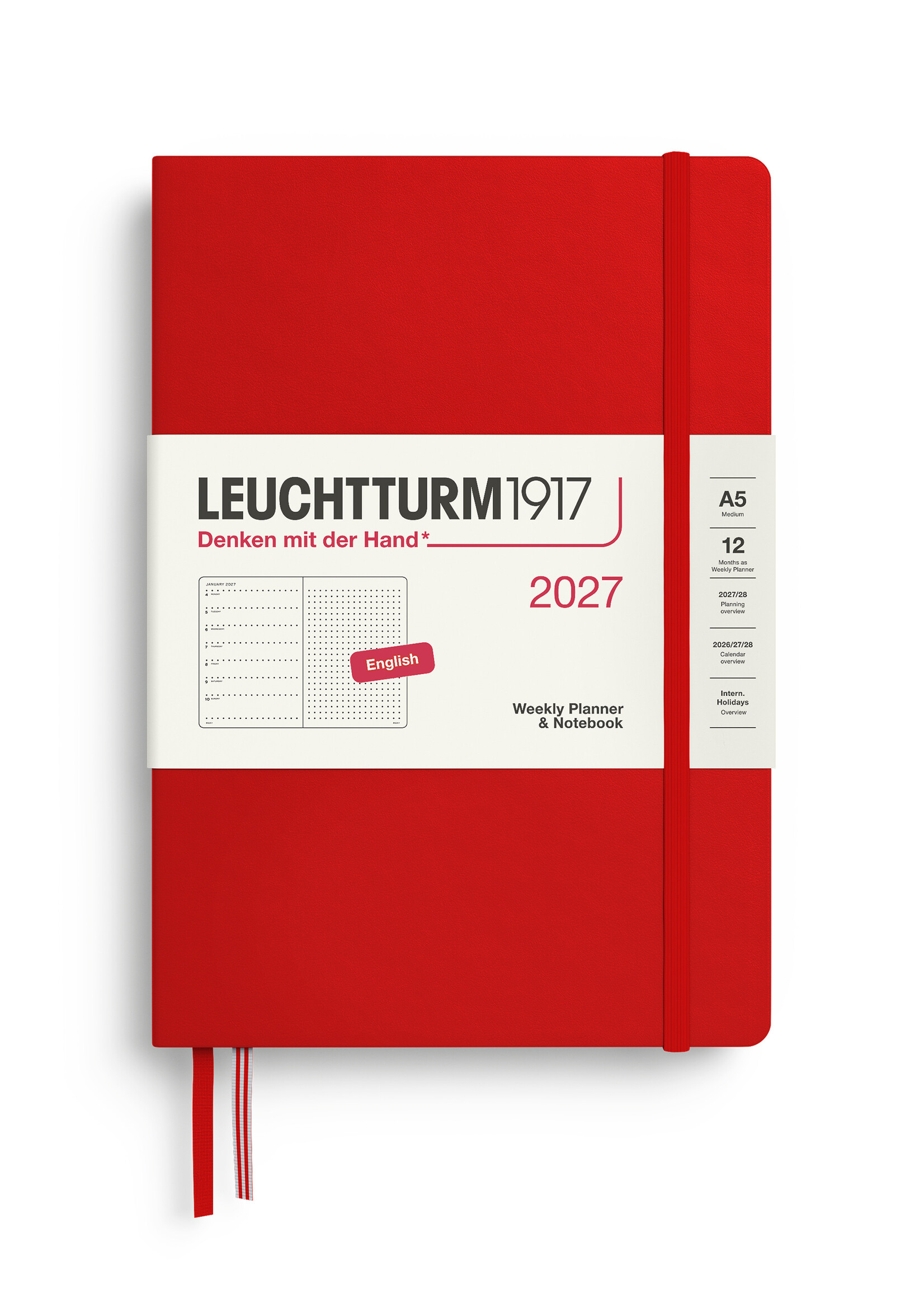 Leuchtturm1917 Agenda 2027 Medium Hard Cover Weekly/Note Dotted Cherry